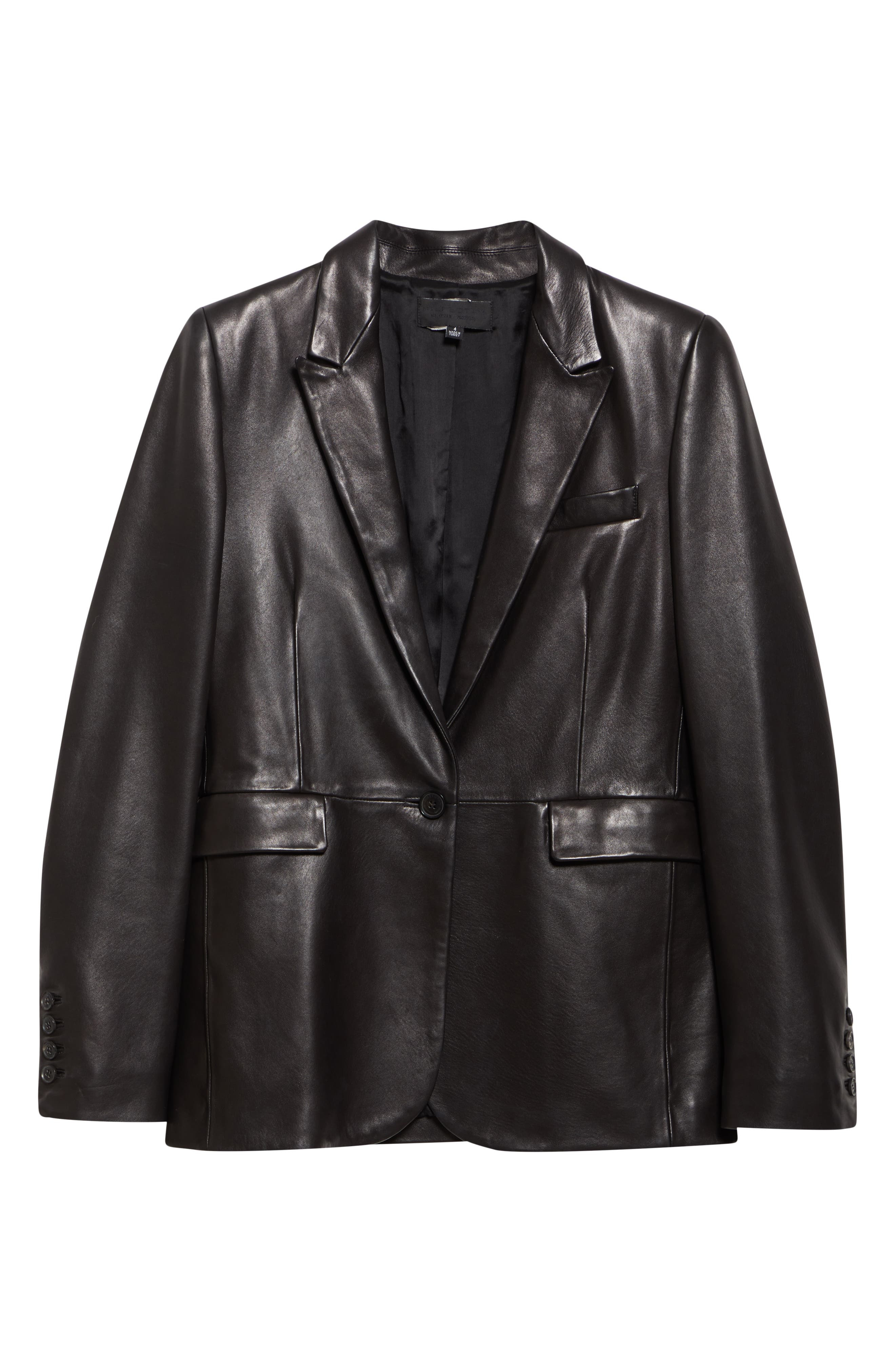 Nili Lotan Belmonde One-Button Lambskin Leather Blazer in Black at Nordstrom - 7