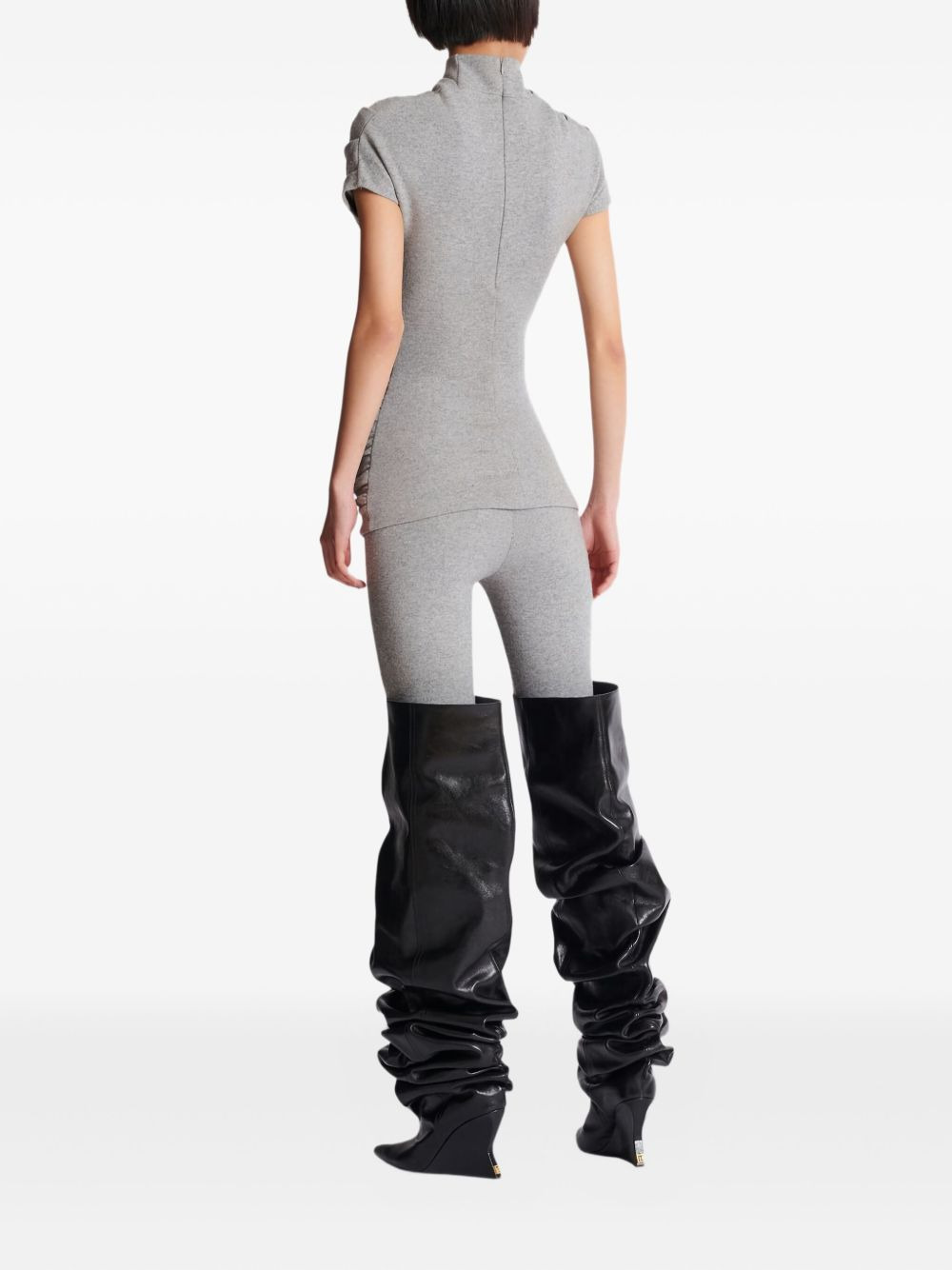 draped short-sleeve knit top - 4