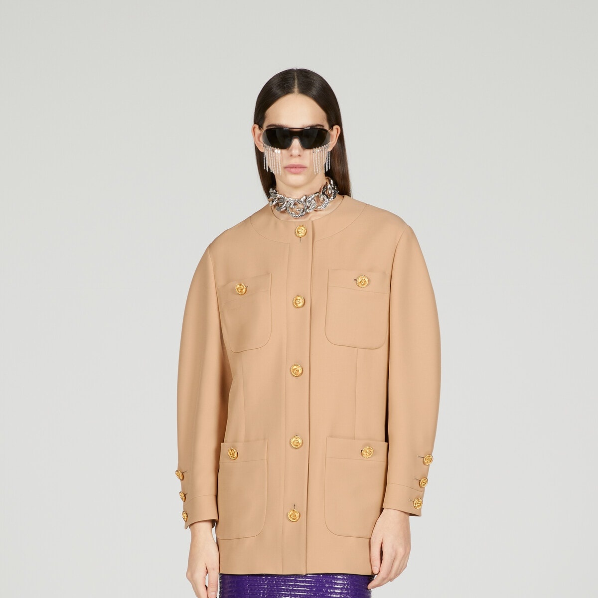 Belted crêpe wool-silk jacket - 5