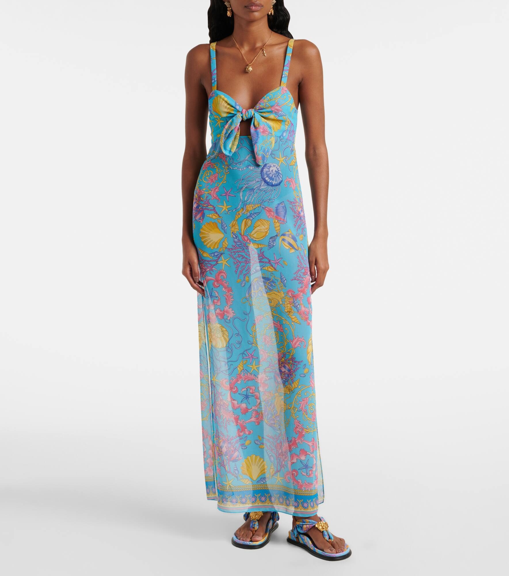 Printed cutout semi-sheer maxi dress - 2