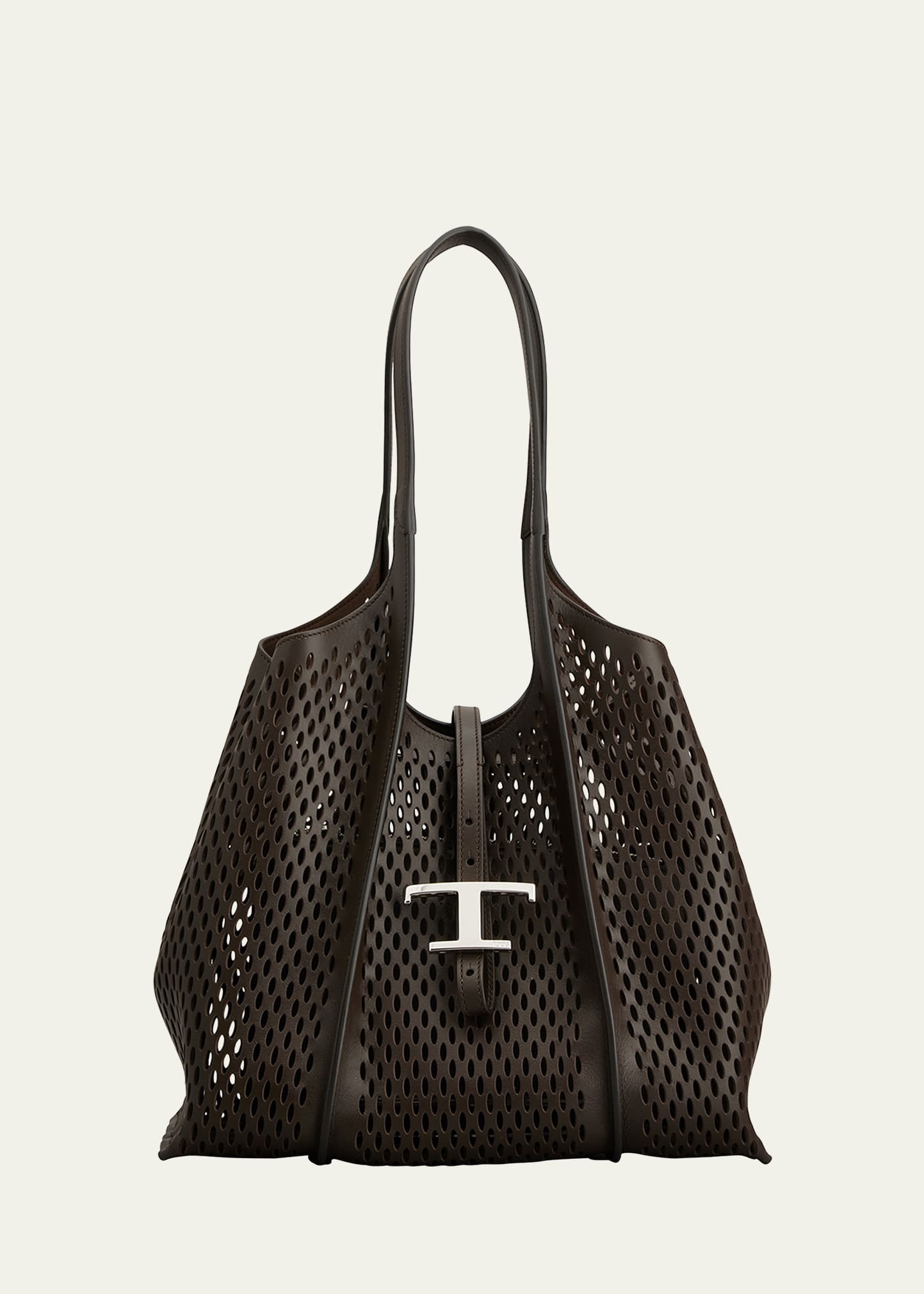 T Timeless Small Perforated Leather Tote Bag - 1