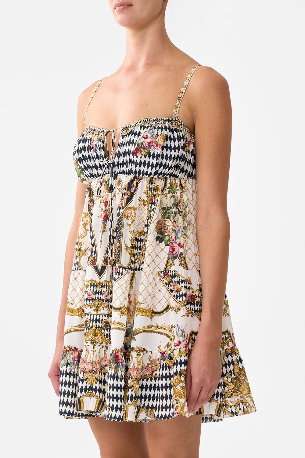 GATHERED BUST TIERED MINI DRESS - 5