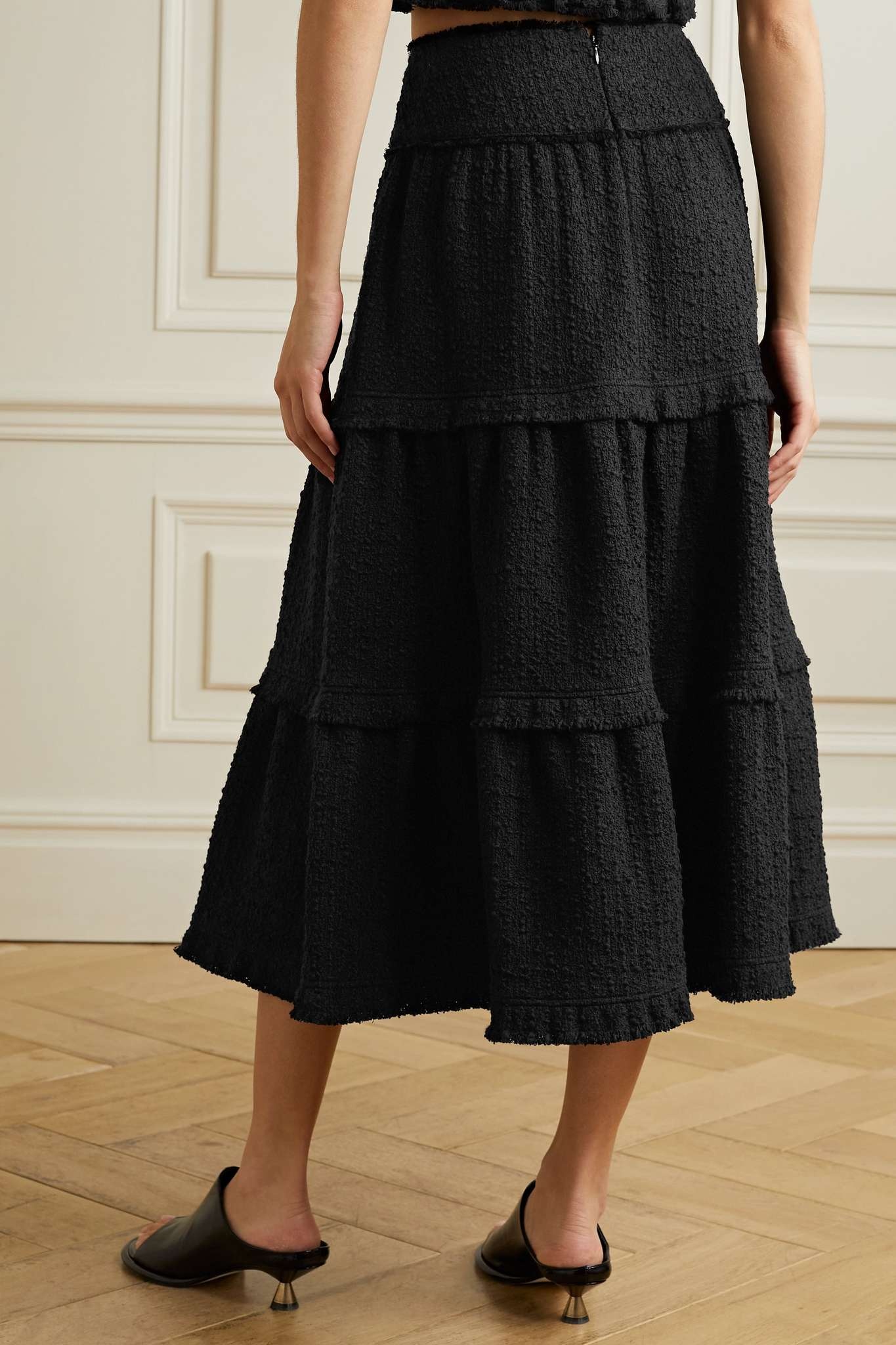 Tiered cotton-blend tweed midi skirt - 3