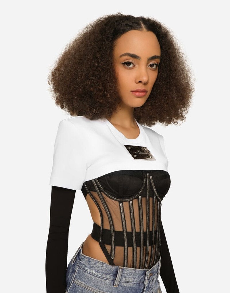 Cropped jersey T-shirt with “KIM Dolce&Gabbana” tag 6