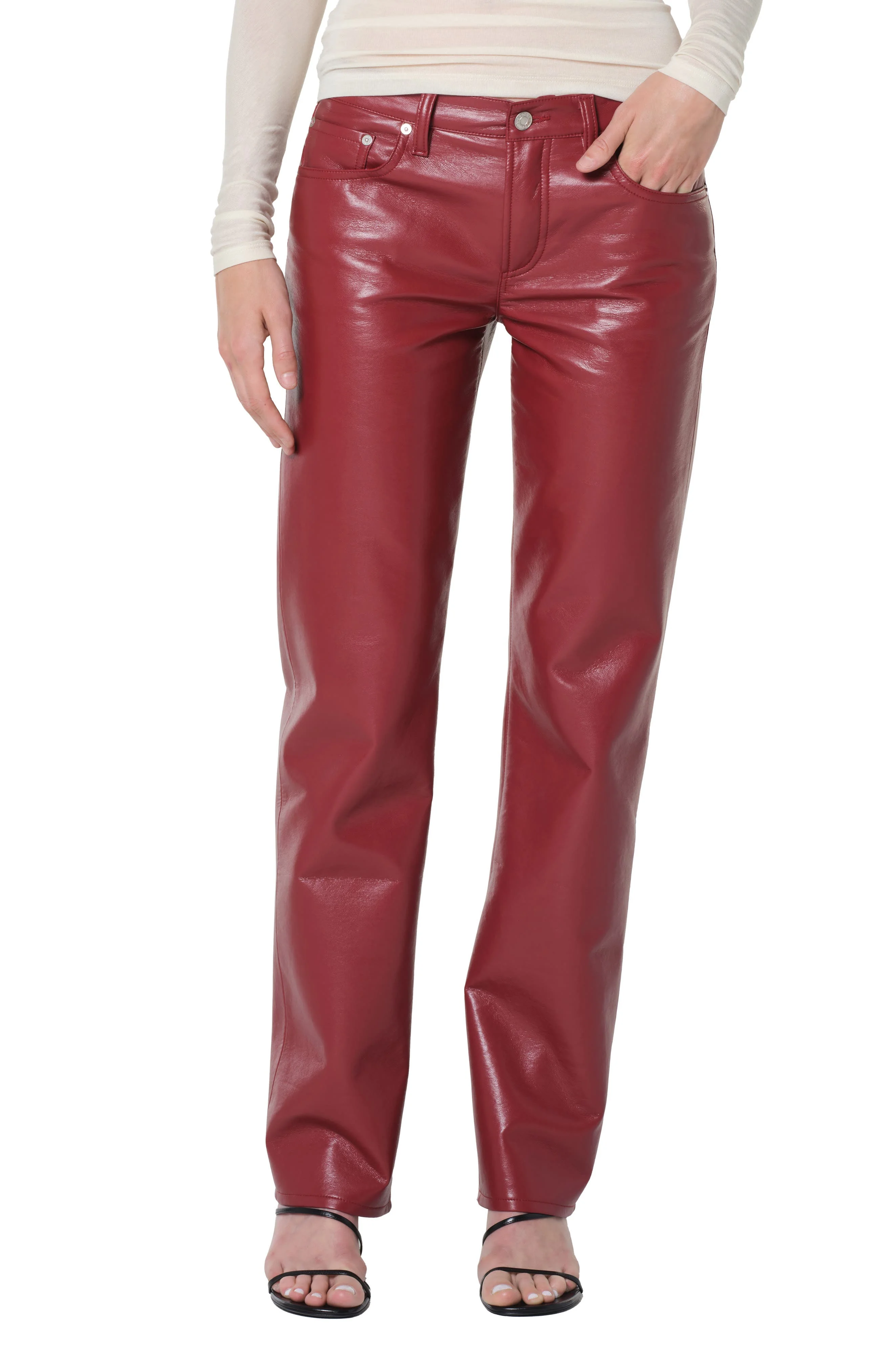 AGOLDE Leather Blend Straight Leg Pants in Brick Dark Dusty Red at Nordstrom - 1