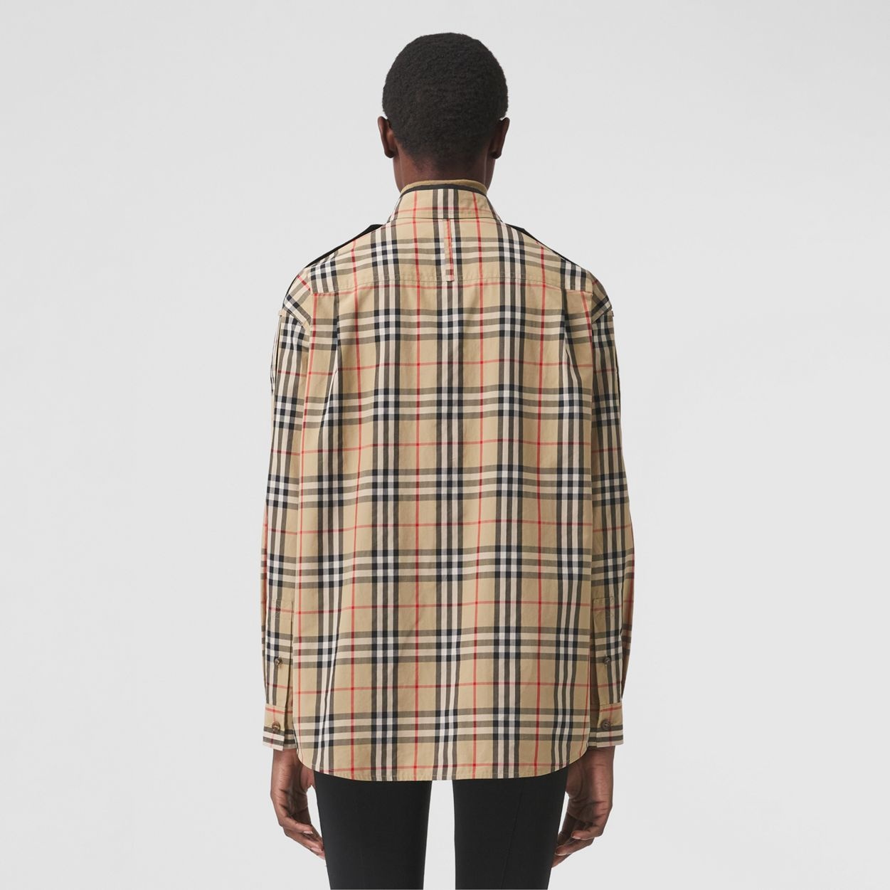 Strap Detail Vintage Check Cotton Oversized Shirt - 7