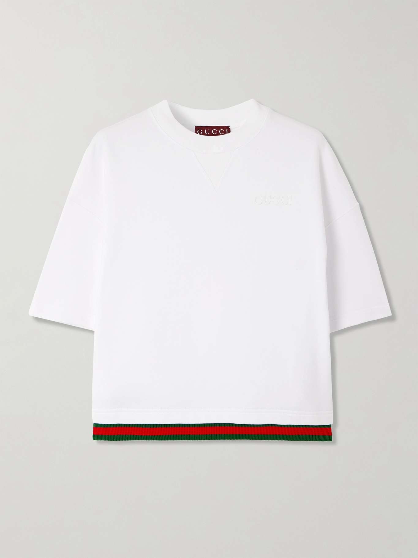 Appliquéd striped cotton-jersey T-shirt White - 1