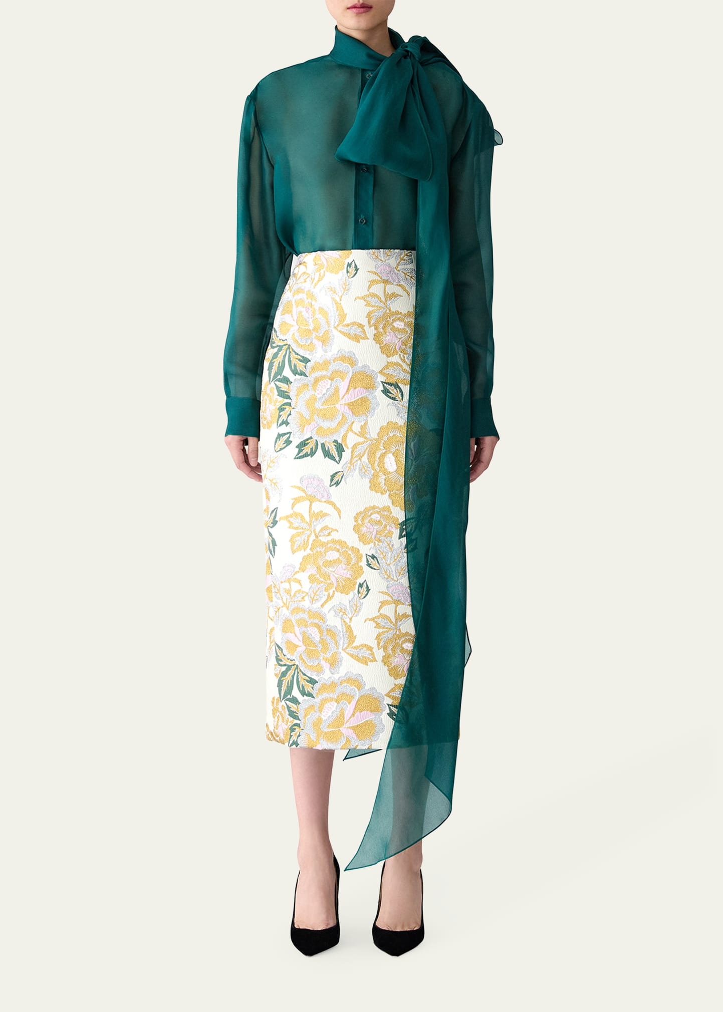 Bow Silk Button-Down Top - 2