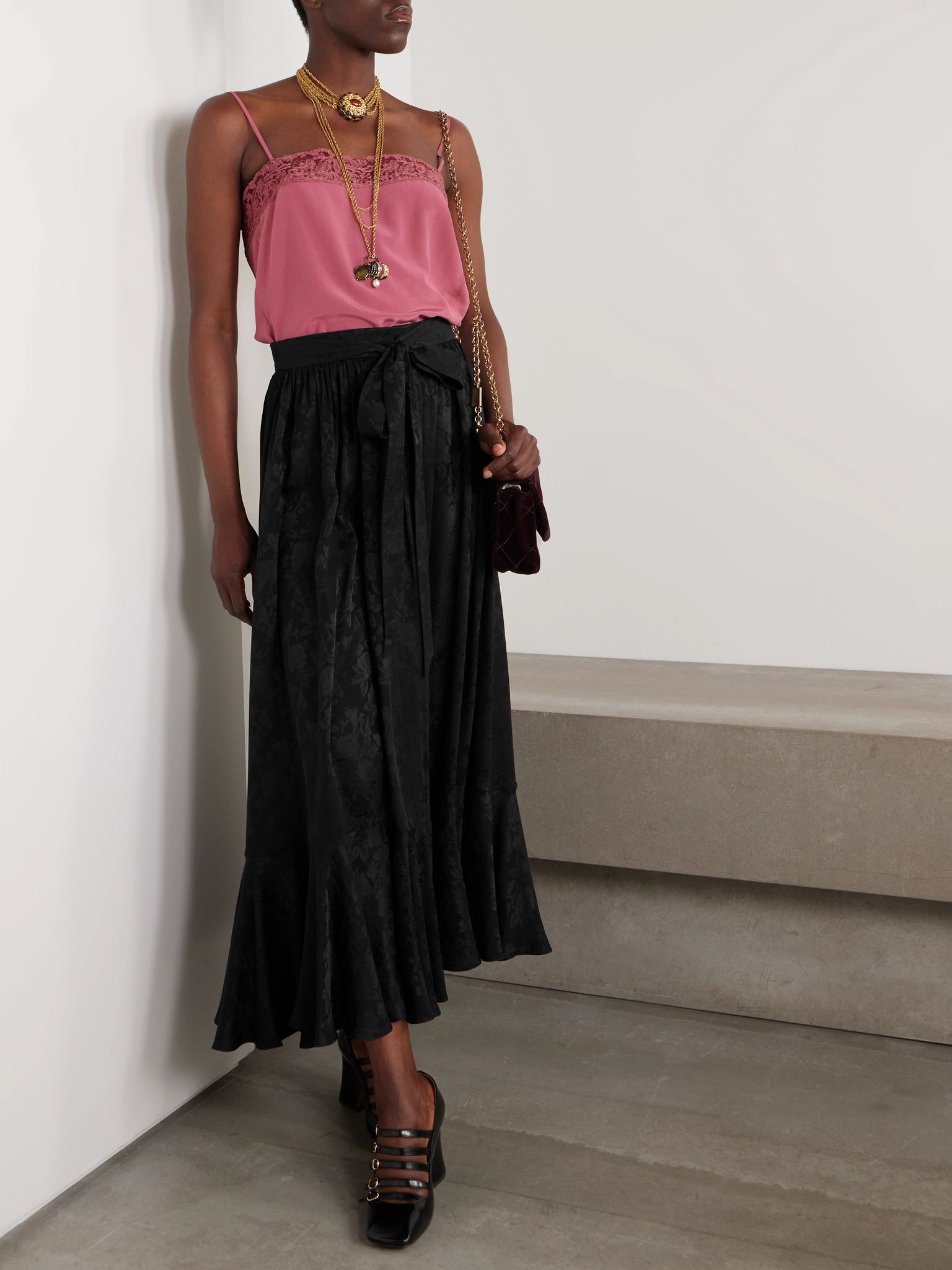 Silk-jacquard midi skirt Black - 2