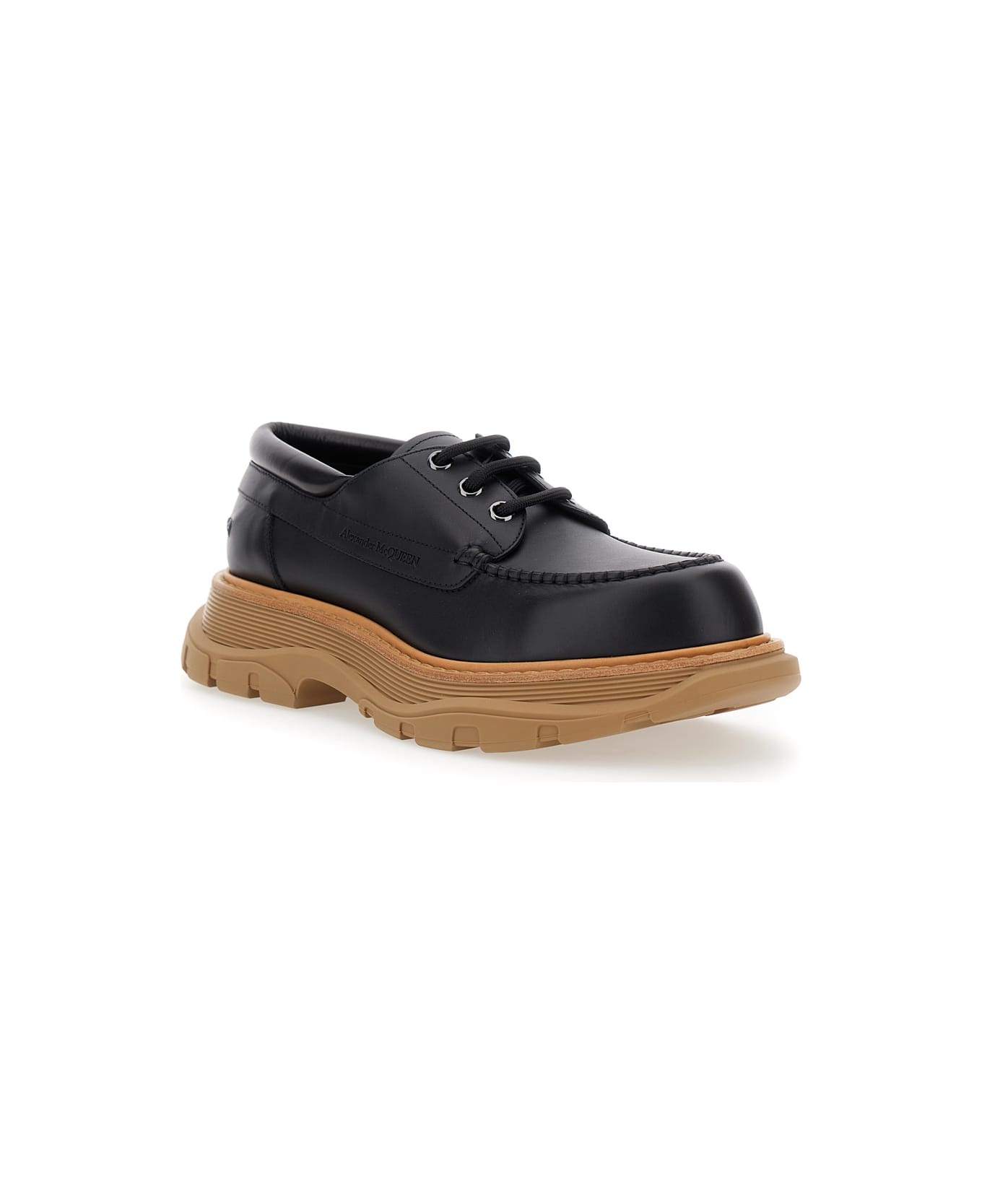 Black Derby Shoes With Engraved Logo And Platform In Leather Man - 2