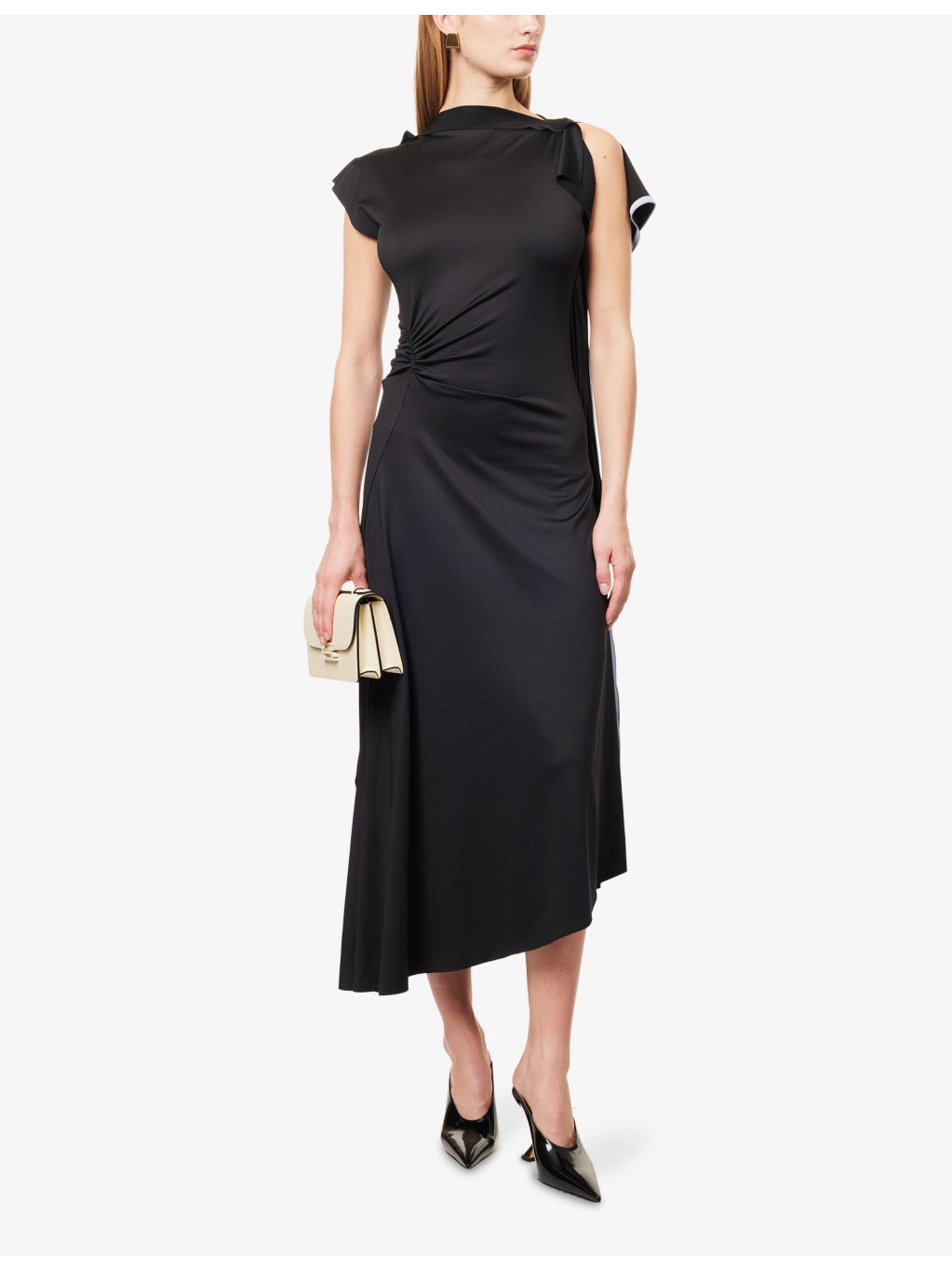 Draped Contrast-Trim Stretch-Woven Midi Dress - 2