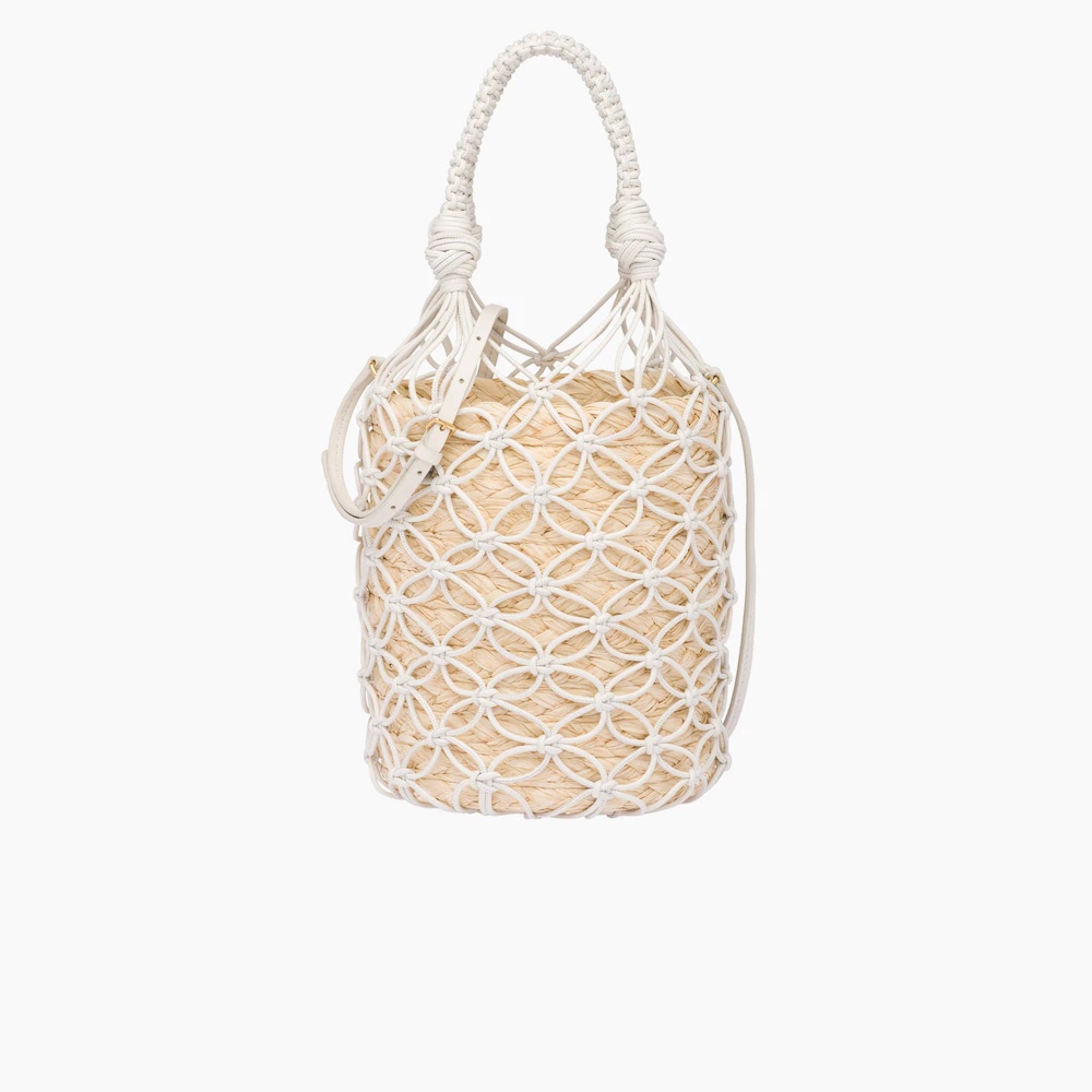 Leather mesh and straw bucket bag - 1
