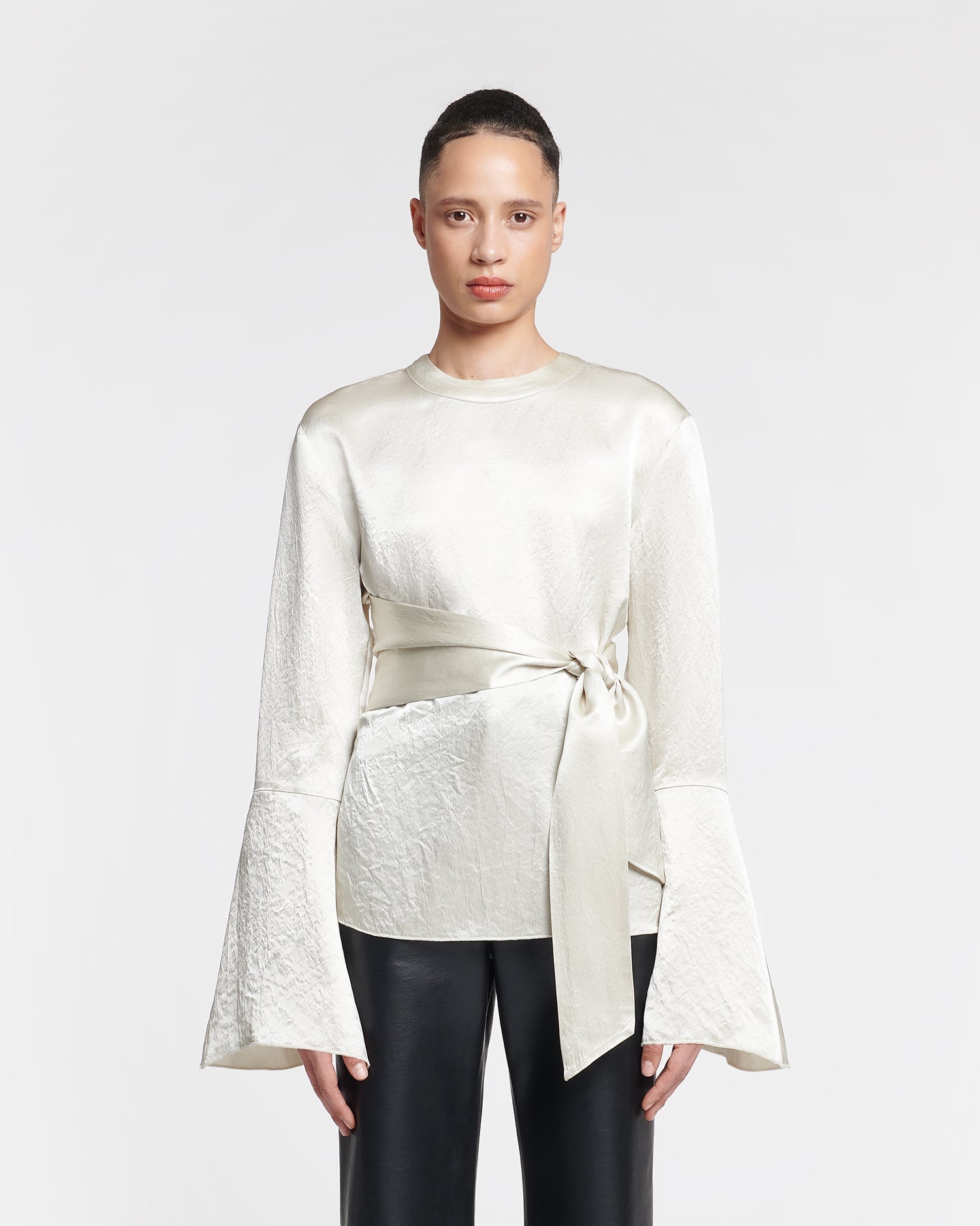 Belted Crinkled-Satin Top - 2