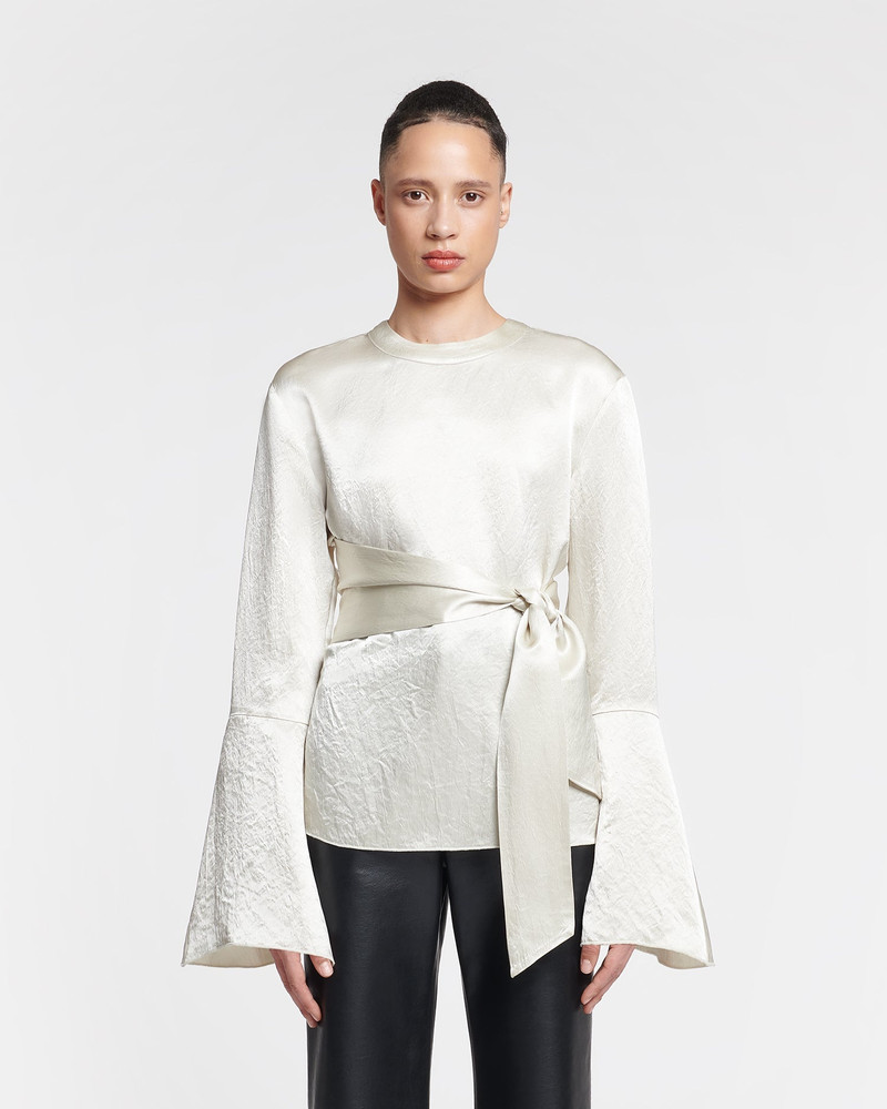 Nanushka Belted Crinkled-Satin Top outlook