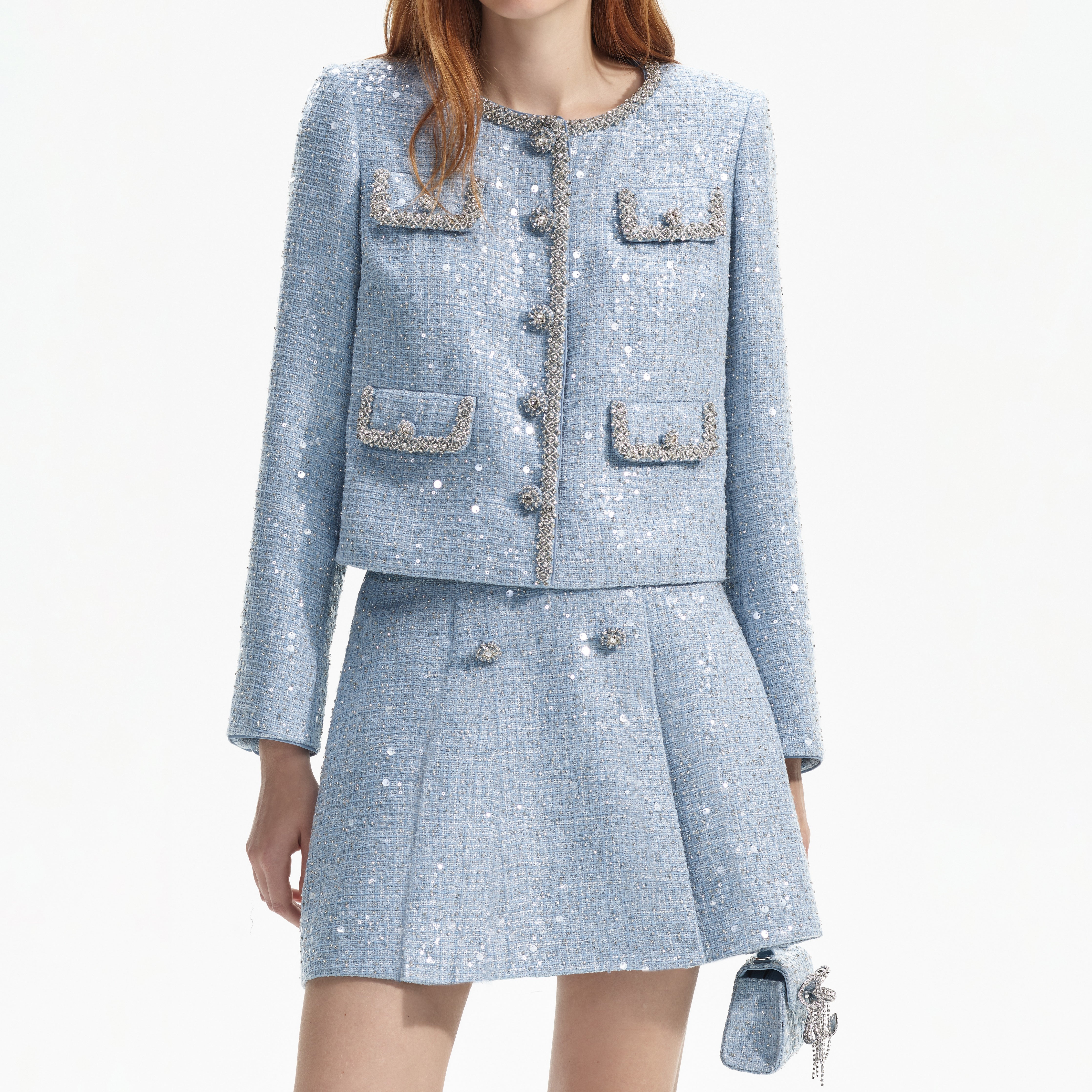 Blue Sequin Boucle Jacket - 4