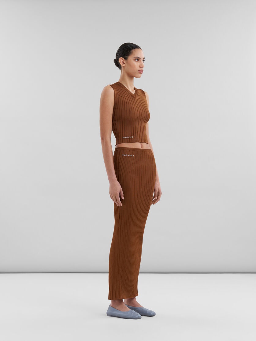 BROWN RIBBED VISCOSE VEST - 5