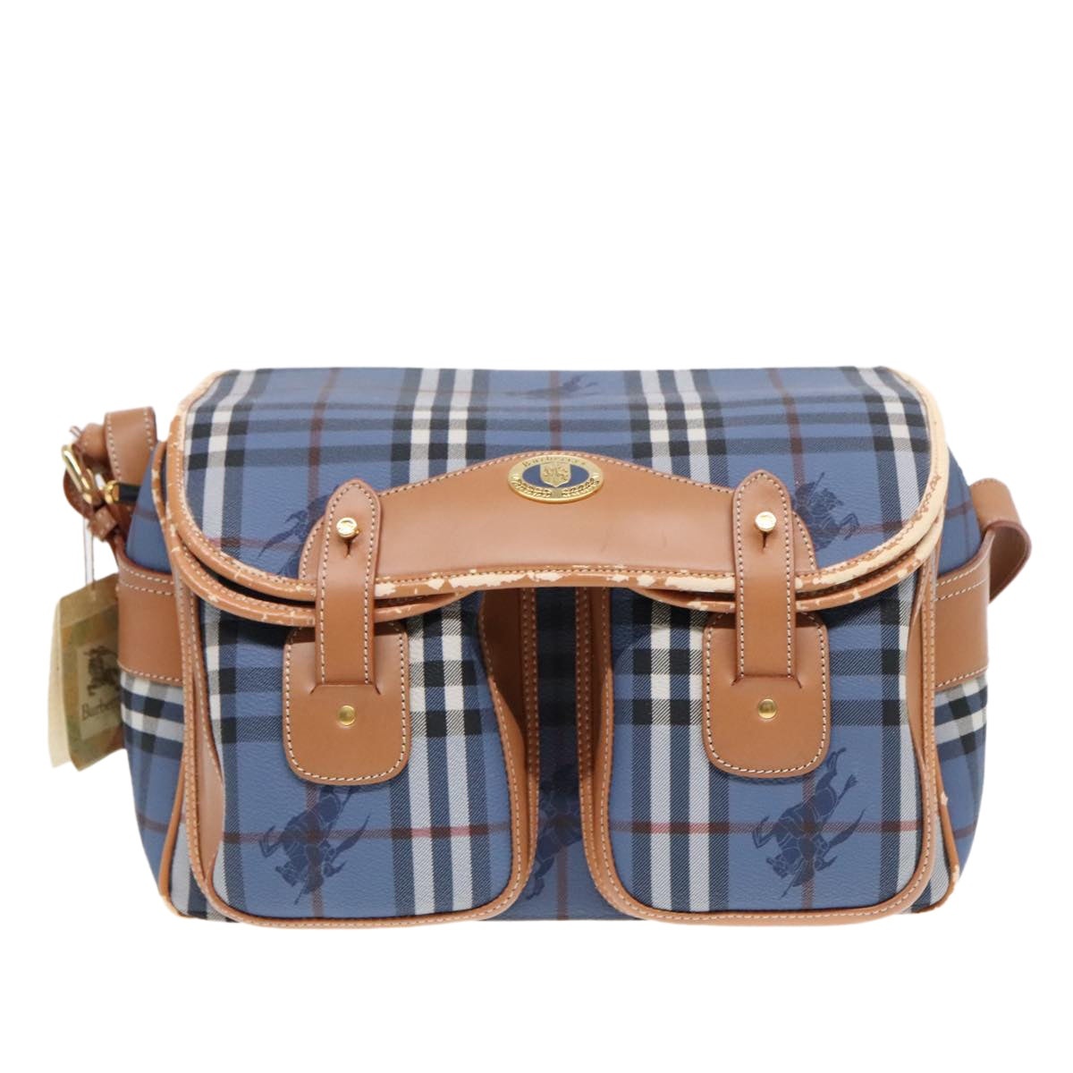 Burberry Nova Check Shoulder Bag Pvc Leather Blue Gold - 2