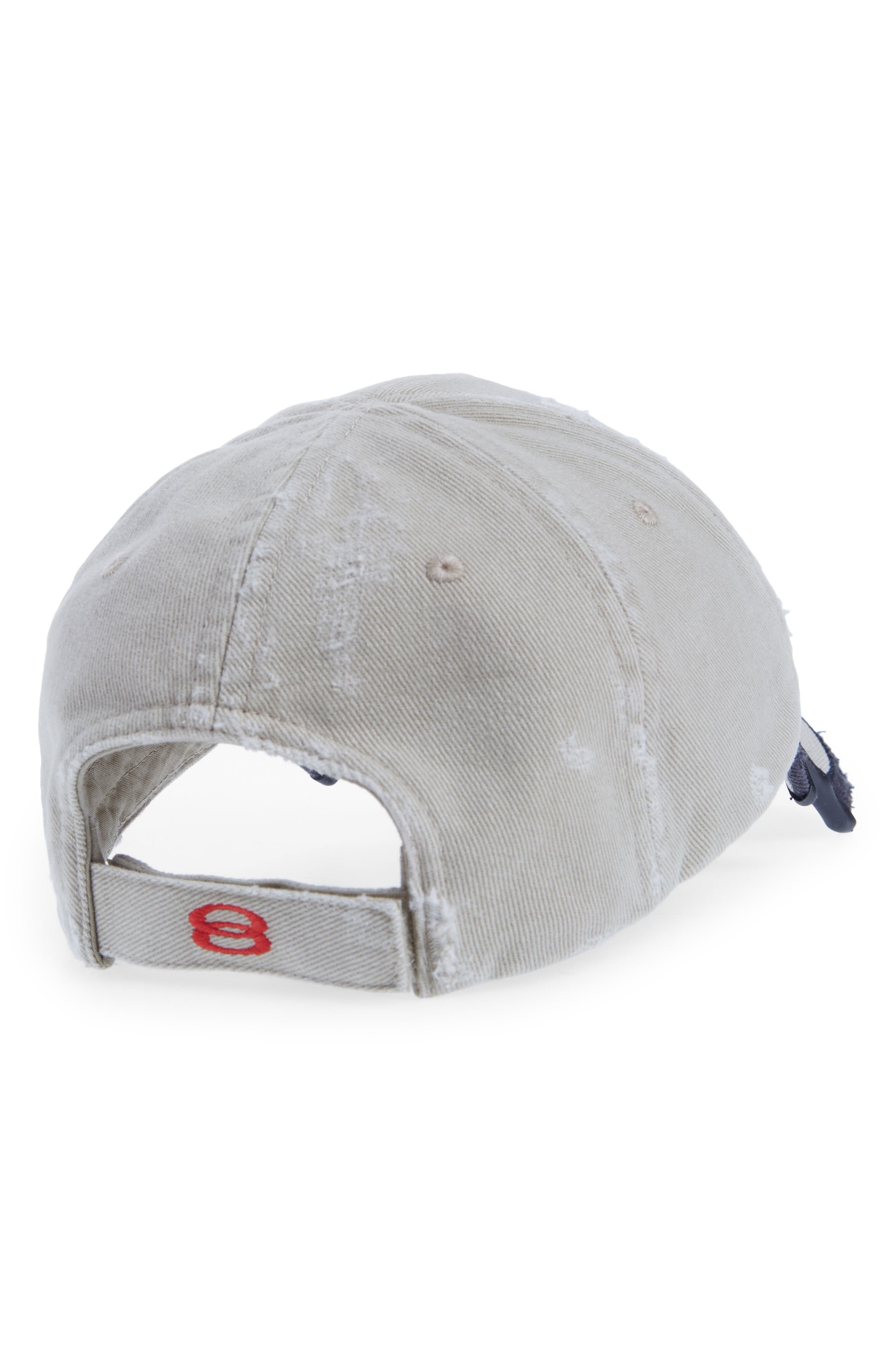 Balenciaga Double Unity Embroidered Distressed Baseball Cap in Beige/Red at Nordstrom - 2