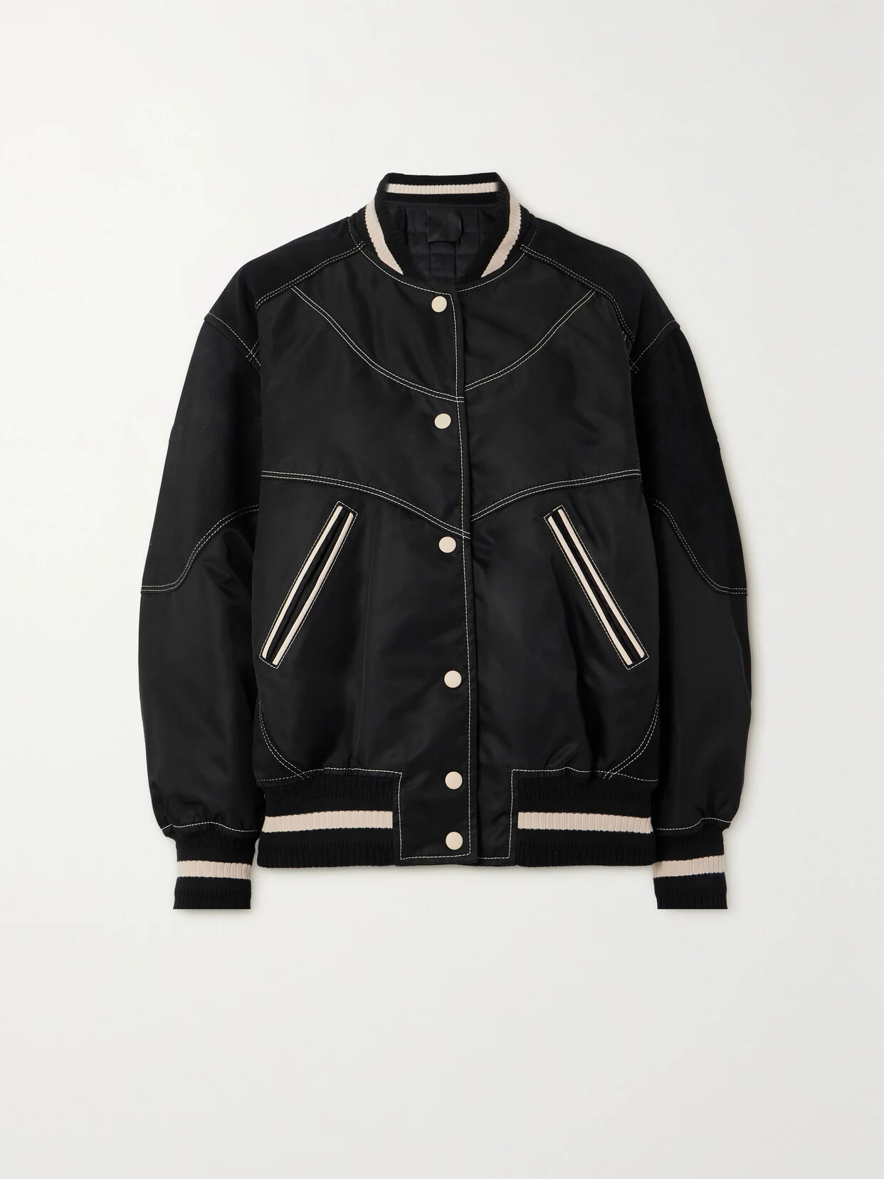 Suede-paneled Padded Shell Bomber Jacket - 1