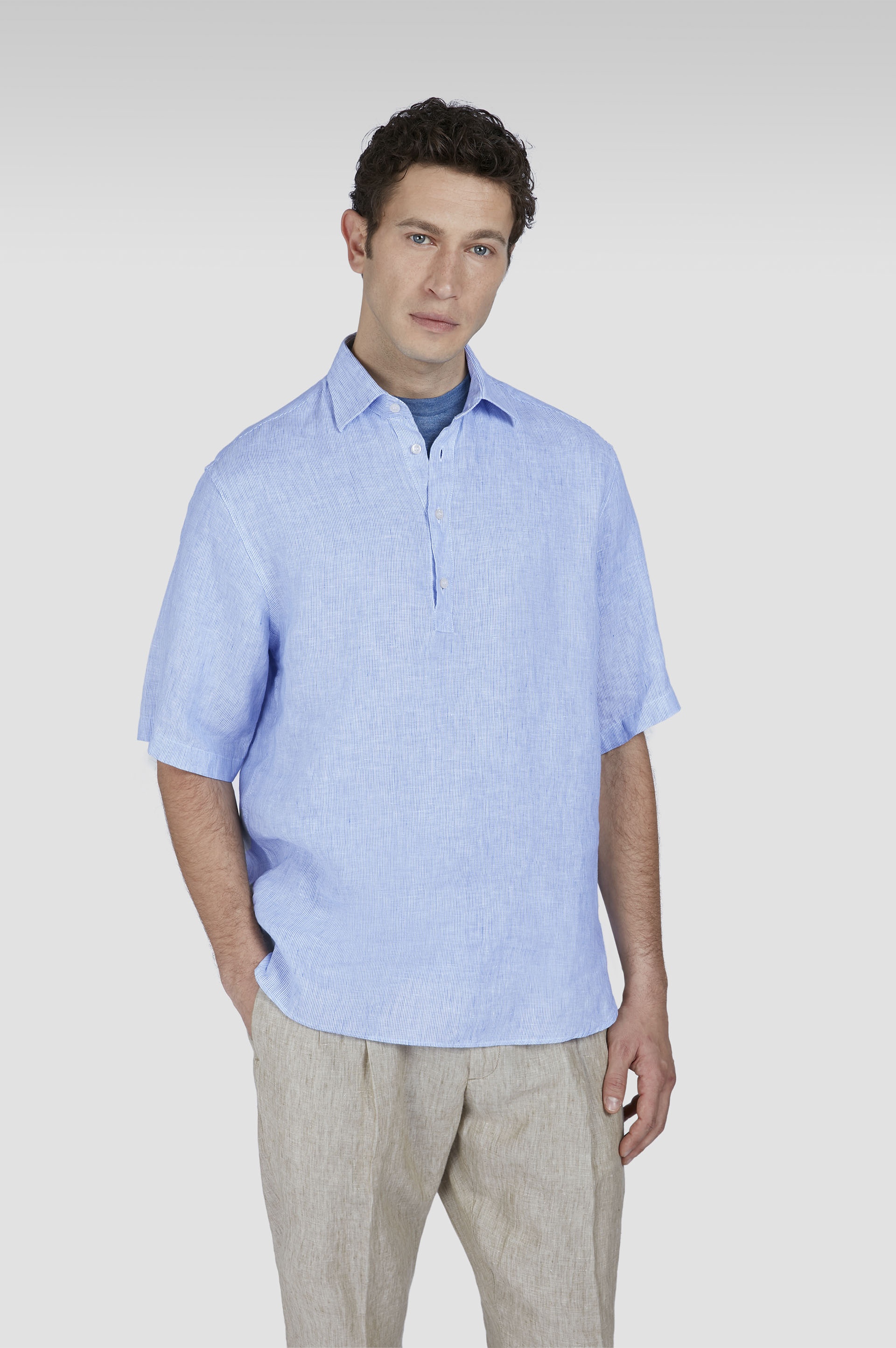 LINEN POPOVER SHIRT WITH SHORT SLEEVES - 7