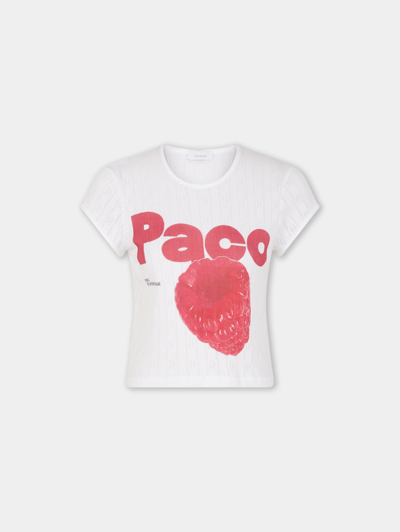 WHITE CROP TEE-SHIRT IN JERSEY POINTELLE - 1
