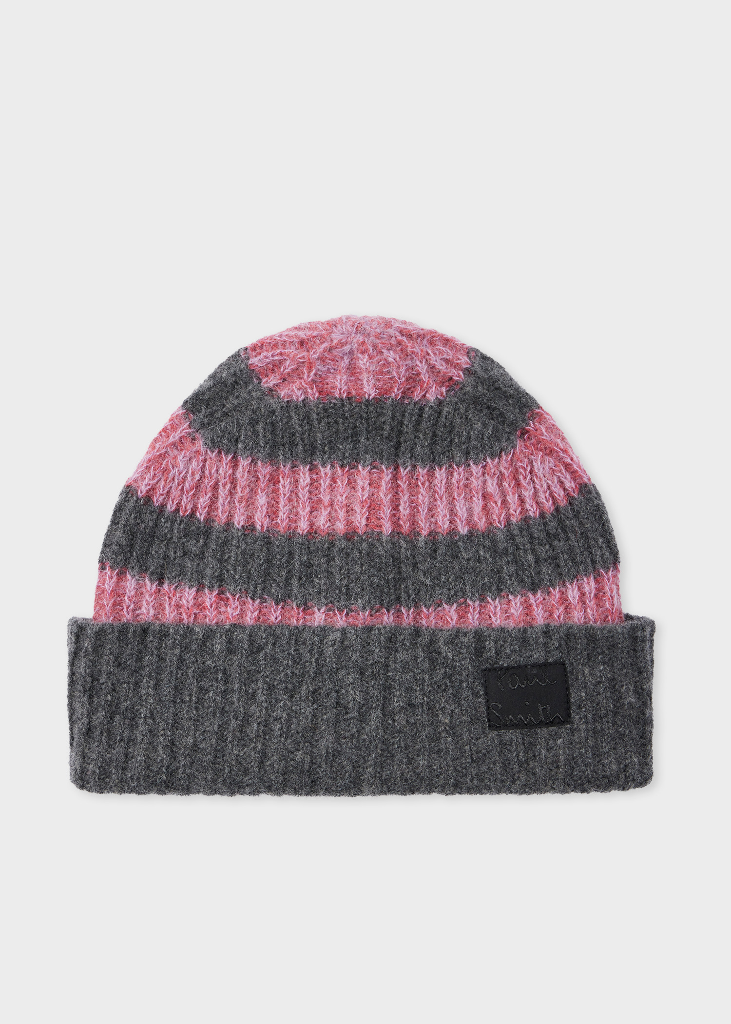 Women's Pink and Grey Lambswool-Blend Block Stripe Beanie and Scarf Set - 5