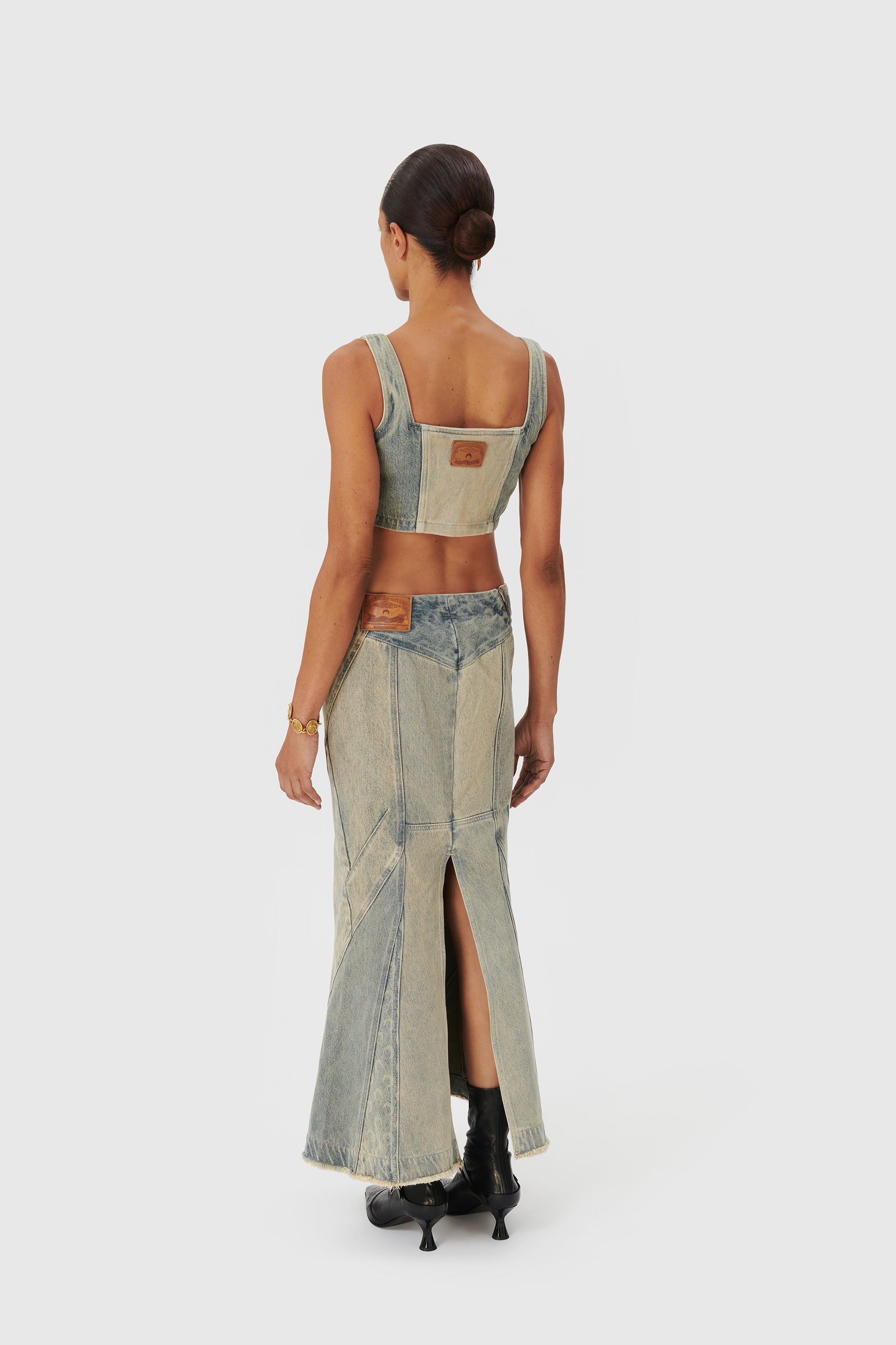 Regenerated Denim Flared Skirt - 3