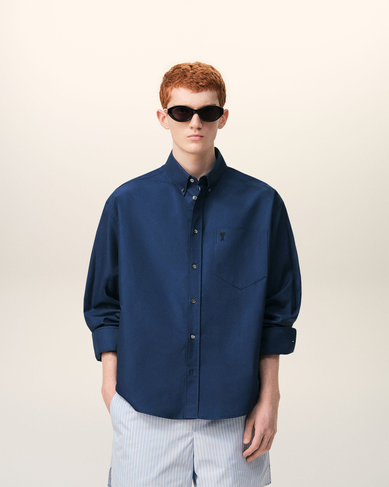 AMI Paris BLUE COTTON BOXY EMBROIDERED AMI DE COEUR SHIRT outlook