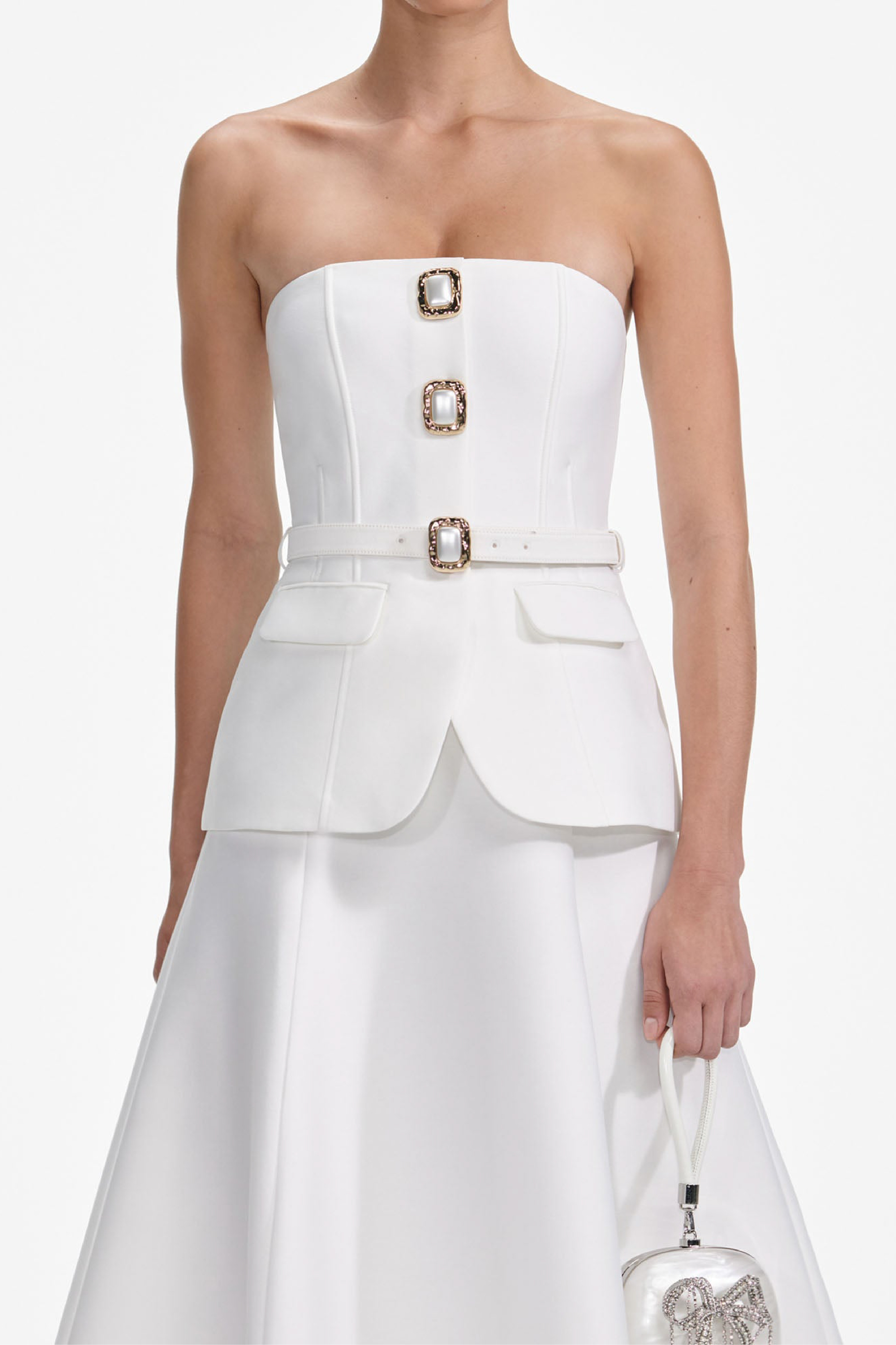 WHITE TAFFETA BANDEAU MIDI DRESS - 4