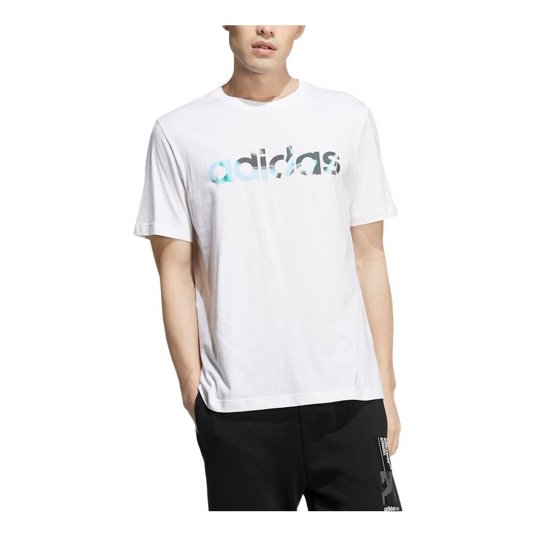 Men's adidas neo Solid Color Alphabet Printing Round Neck Casual Short Sleeve White T-Shirt HD4682 - 1