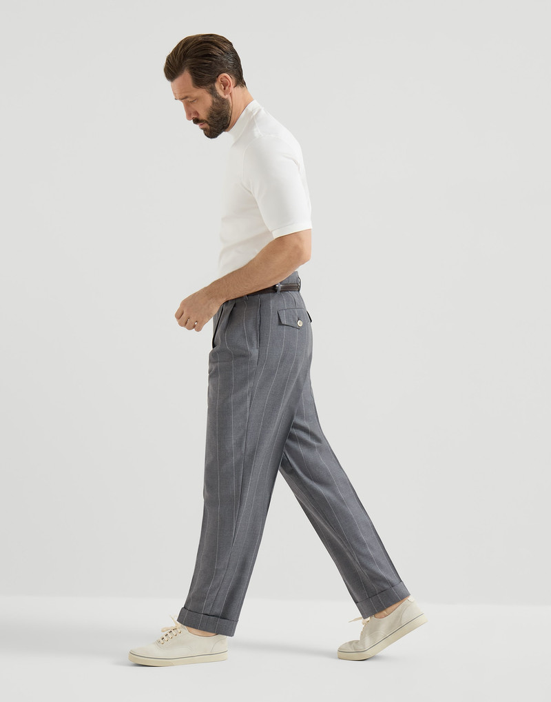 Virgin wool chalk stripe trousers with double pleats 5