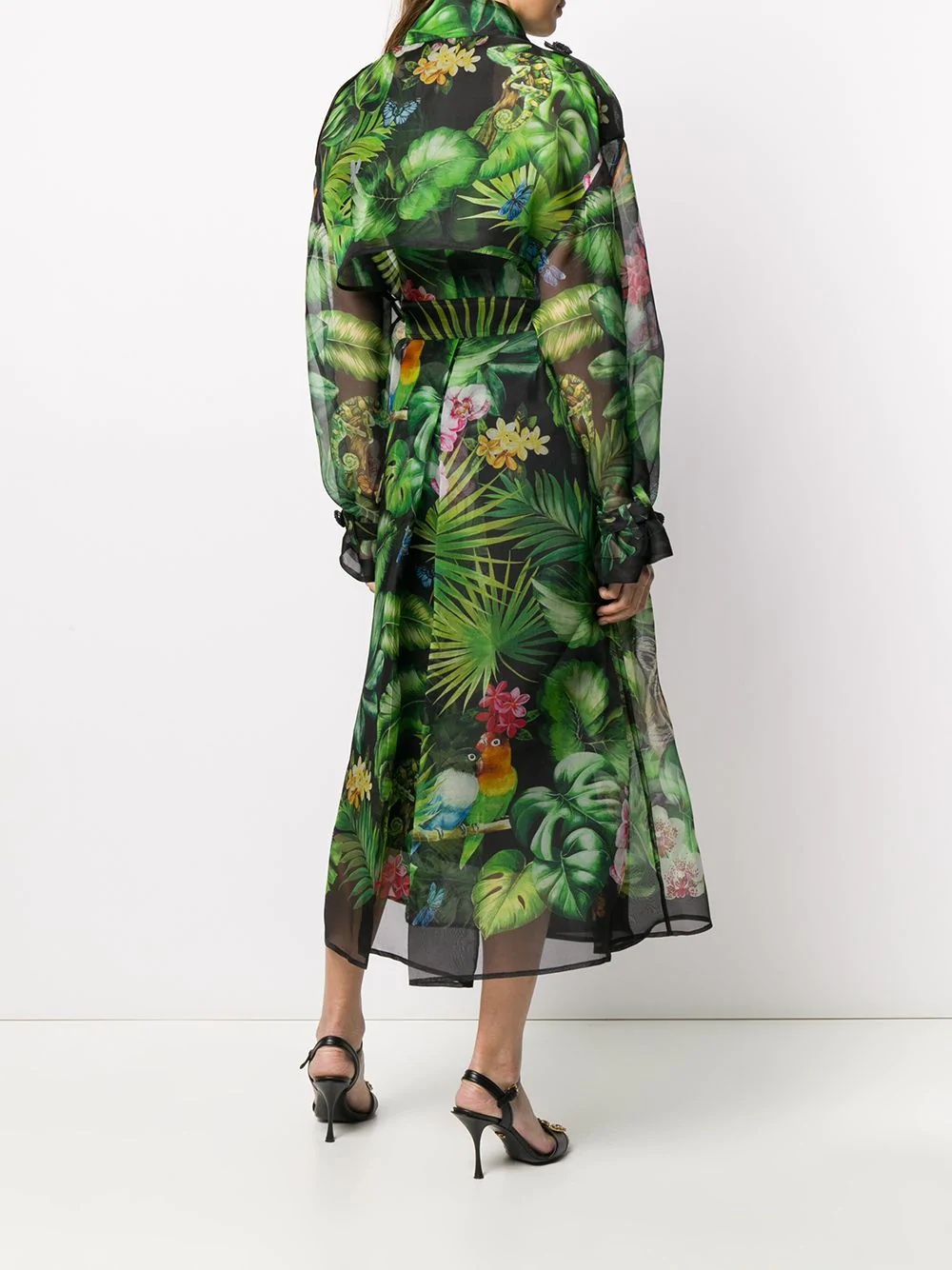 botanical-print sheer trench coat - 4