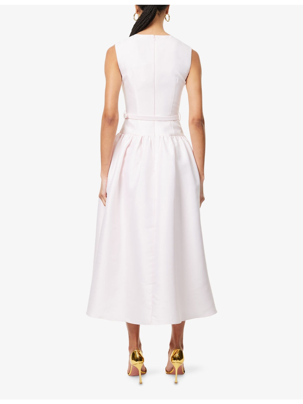 Sleeveless Dropped-Waist Taffeta Midi Dress - 4