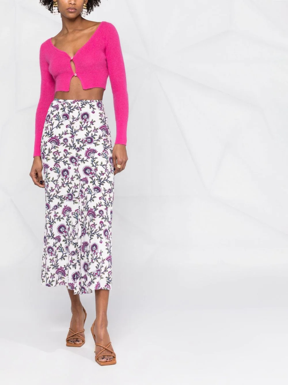 high-waisted floral-print skirt - 2