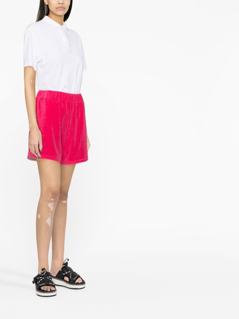 logo-patch velour shorts - 4