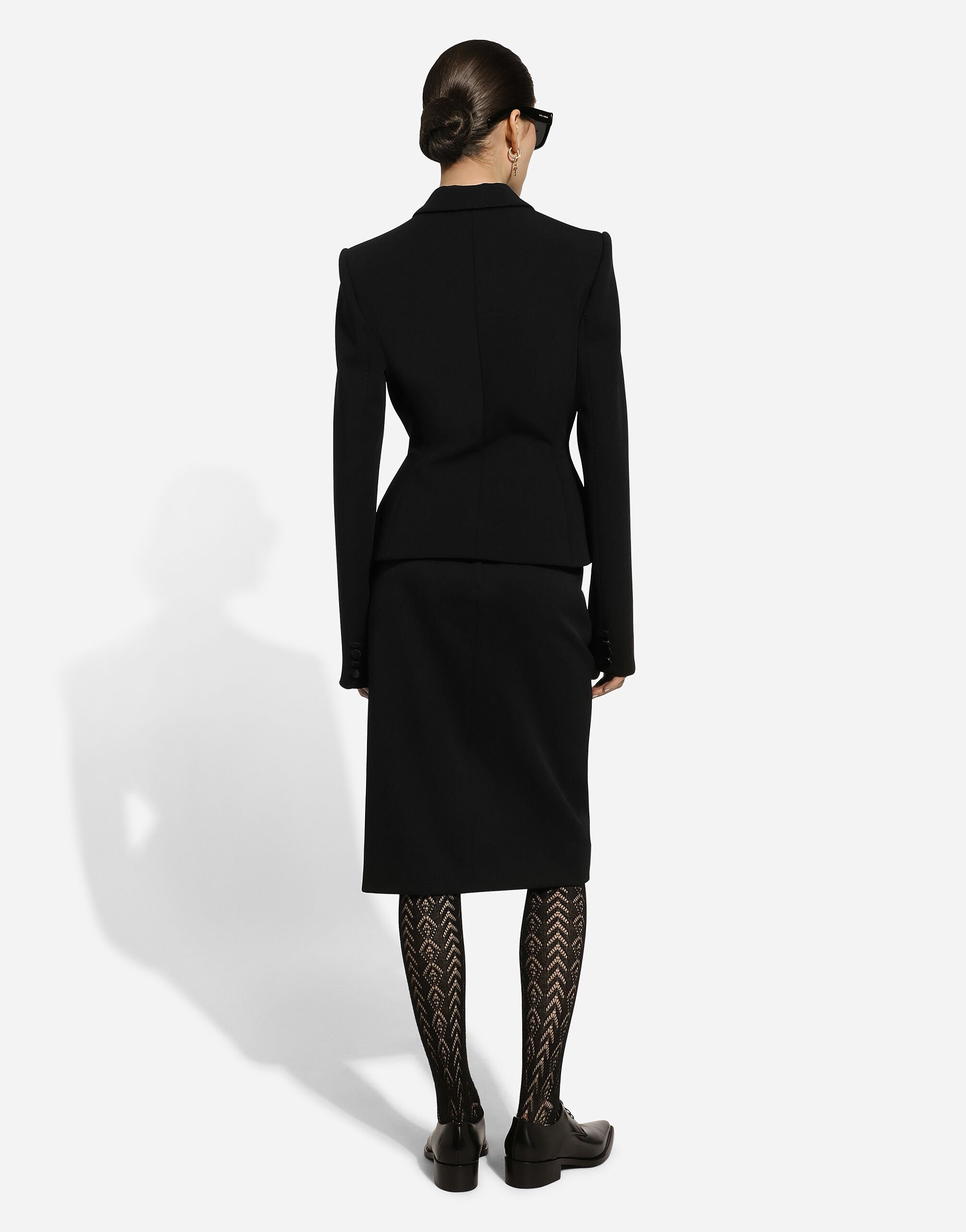 Calf-length wool gabardine skirt with slit - 4