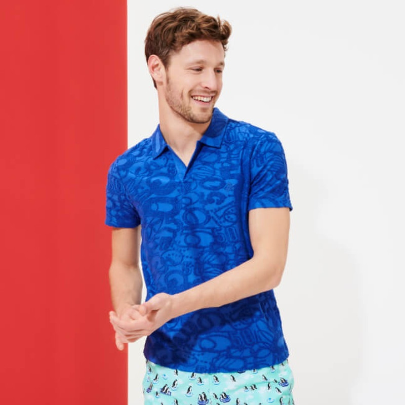 Men Terry Jacquard Polo Shirt Solid 3