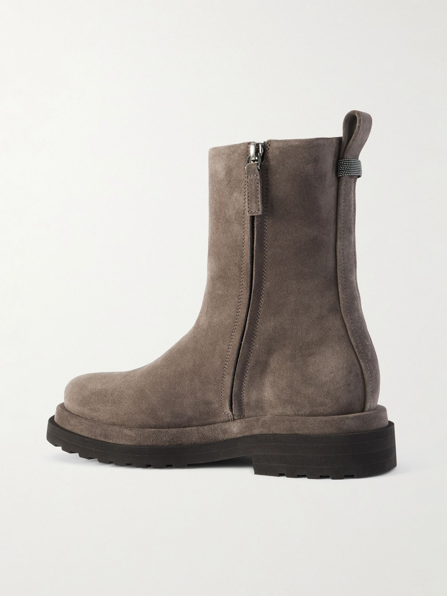 Bead-embellished suede ankle boots Brown - 3
