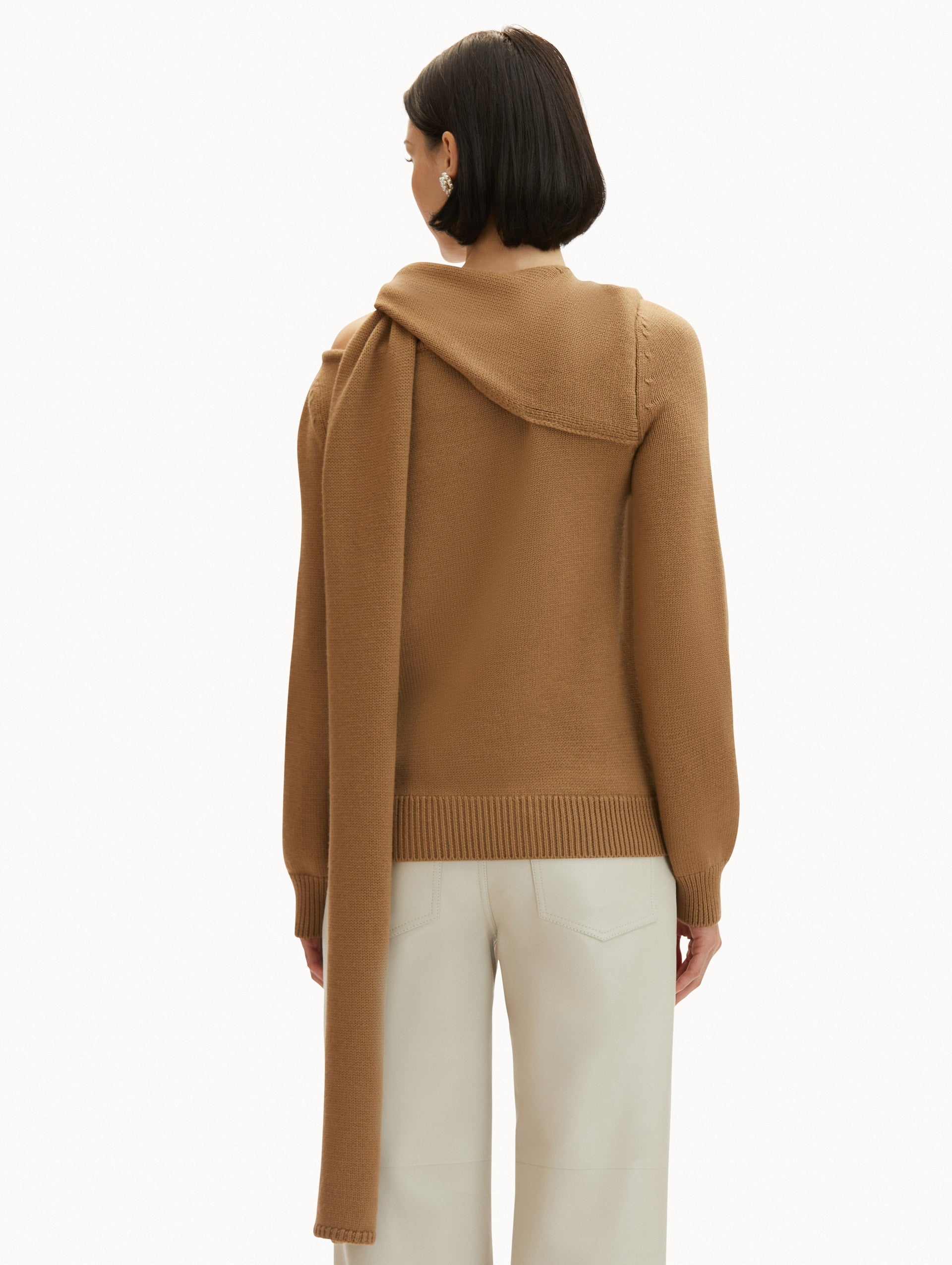 DRAPED-DETAIL COLD SHOULDER PULLOVER - 4