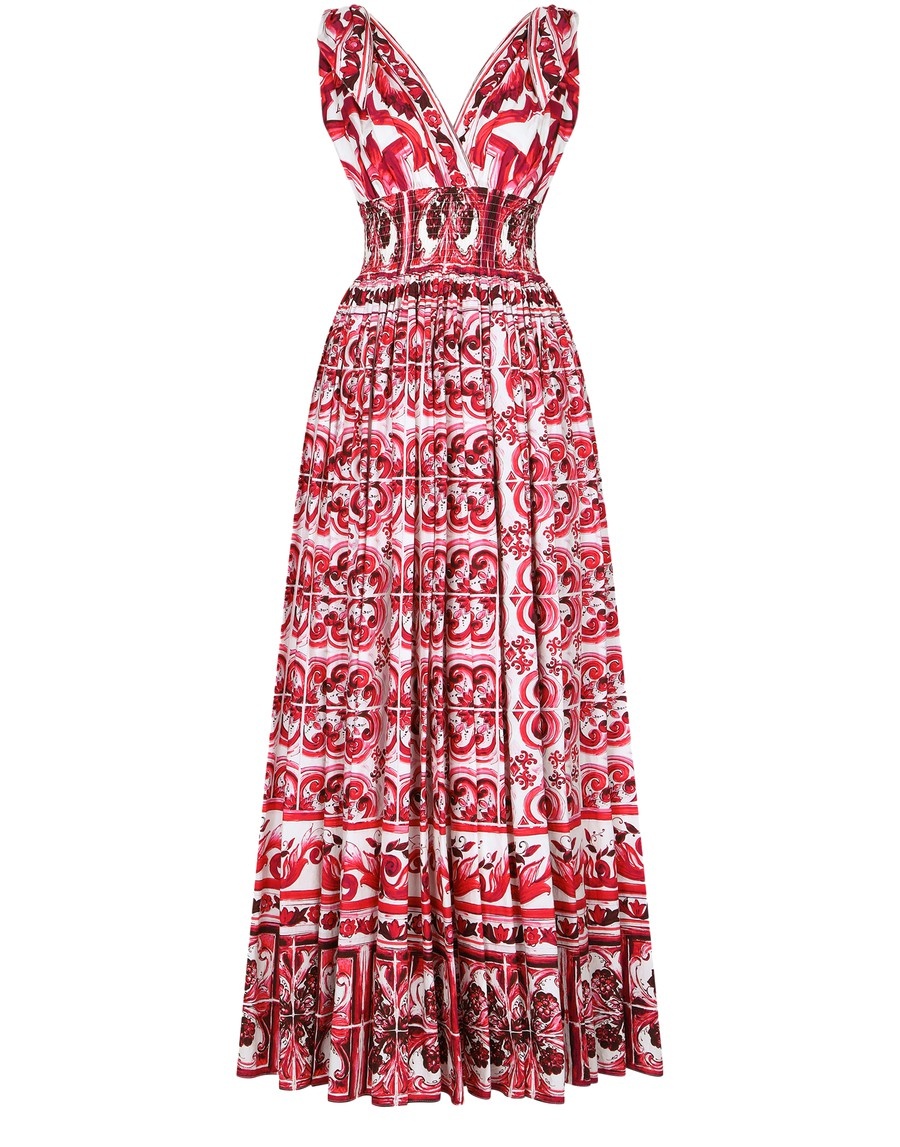 Long majolica-print poplin dress - 1