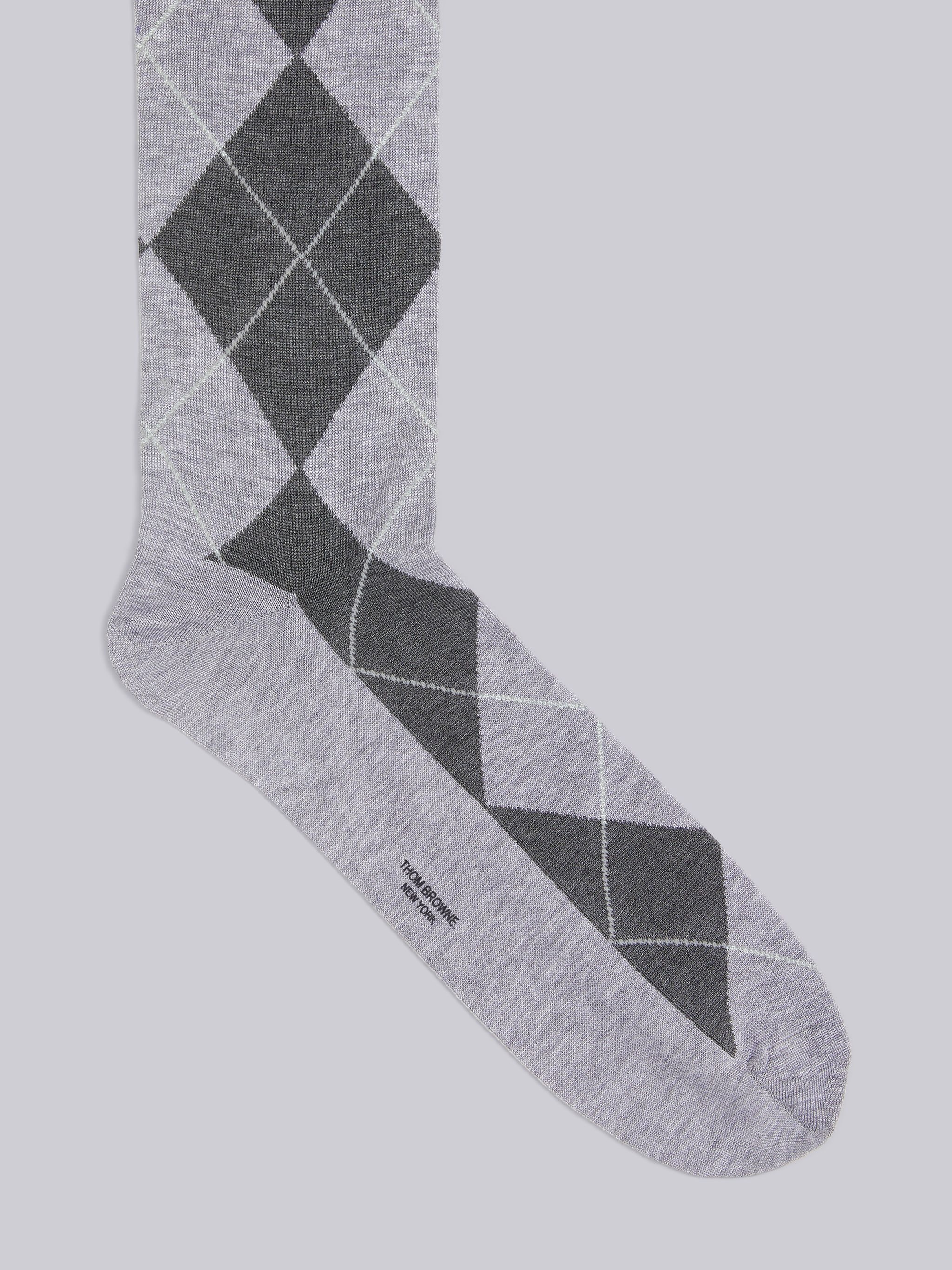 Medium Grey Cotton Buffalo Check Mid-calf 4-Bar Socks - 2