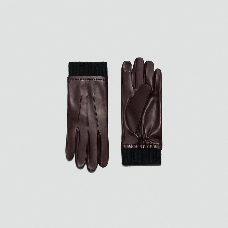 Ribbed Cuff Tech Gloves in Leather 1