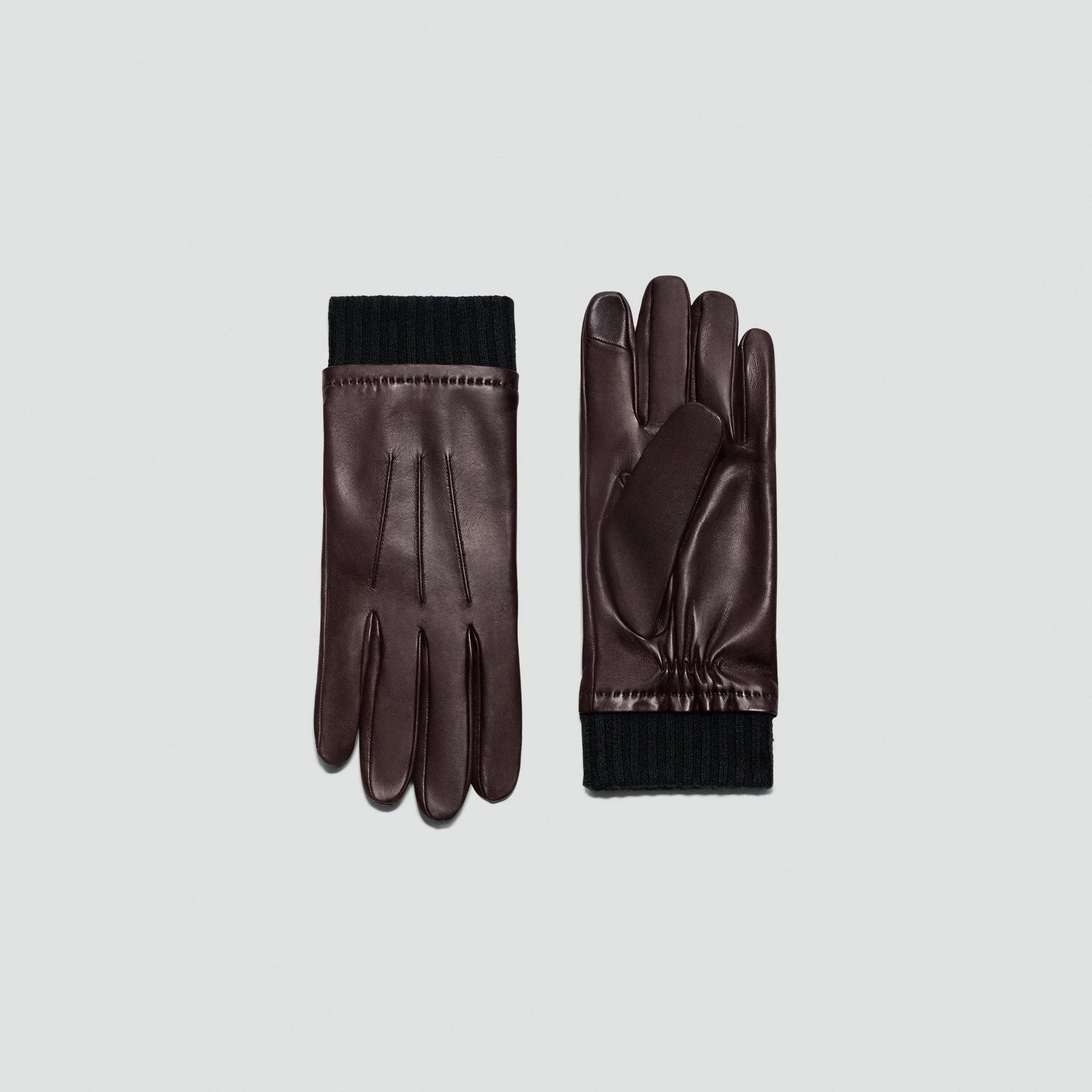 Ribbed Cuff Tech Gloves in Leather - 1
