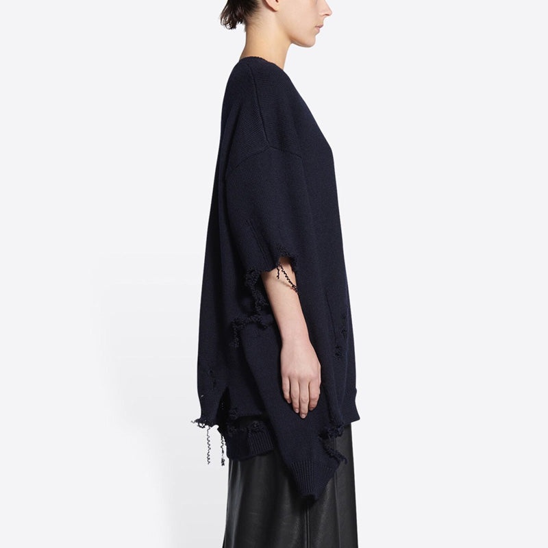 Balenciaga Destroyed V-Neck Knit Sweater 'Navy' 696091T16420414 - 6