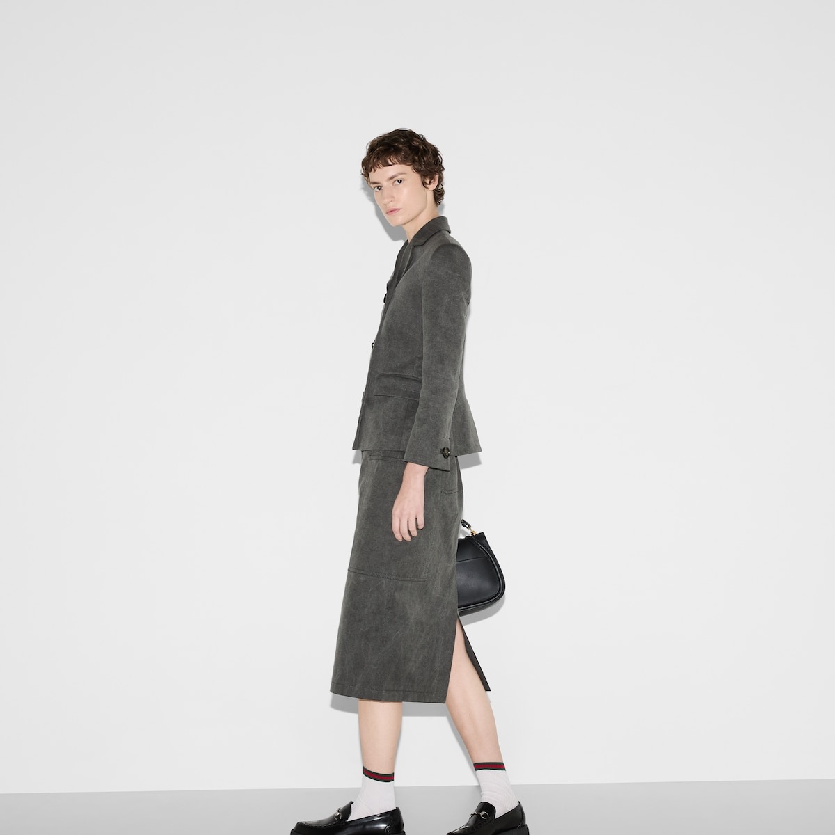Mid-length cotton canvas delavé skirt - 6