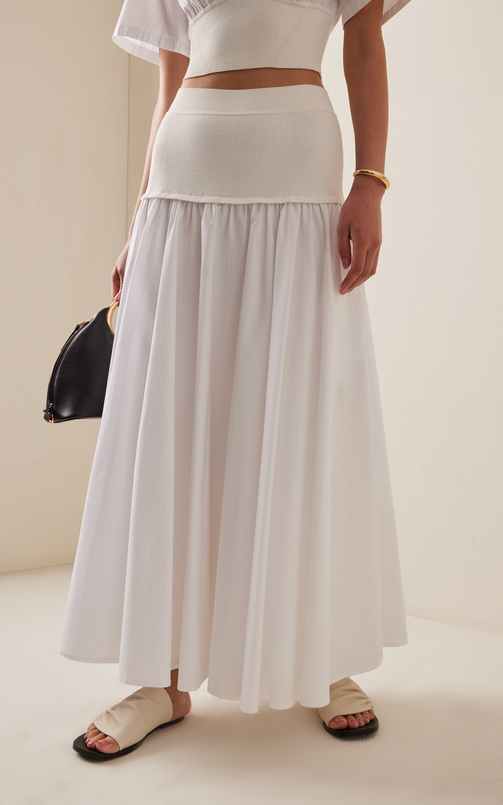 Stella Knit-Trimmed Cotton-Poplin Maxi Skirt white - 3