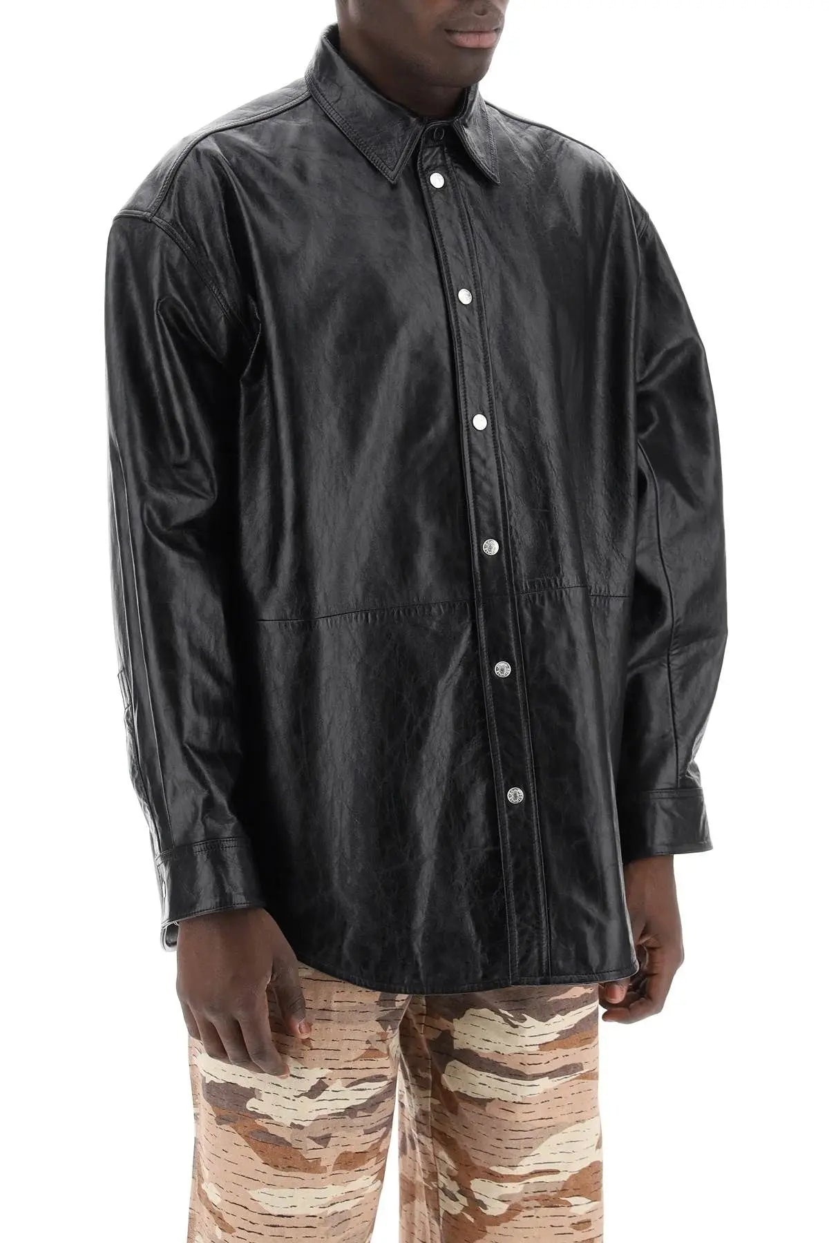 Oversized leather overshirt - 3