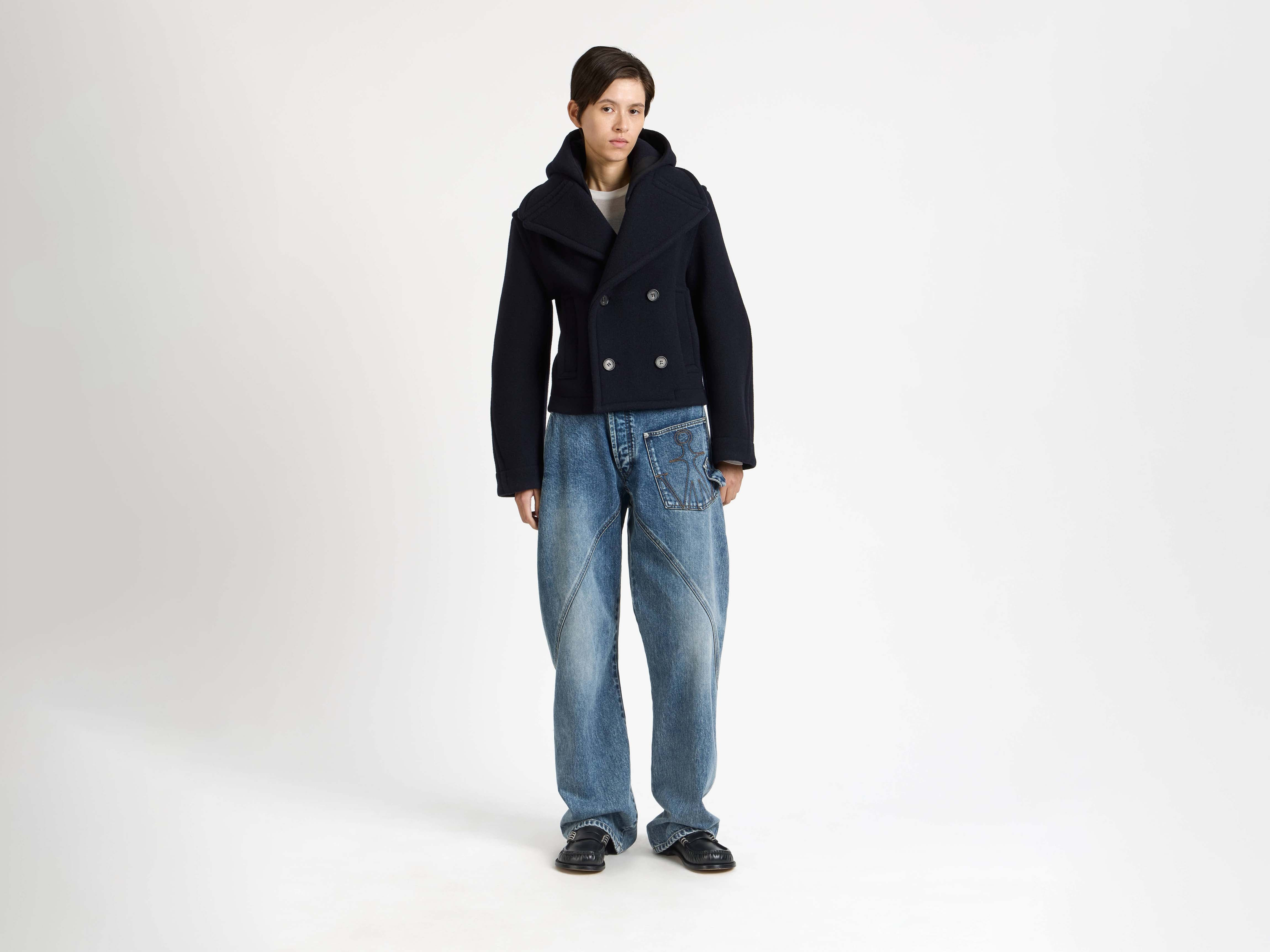 CROPPED HOODED COAT IN NAVY - 2