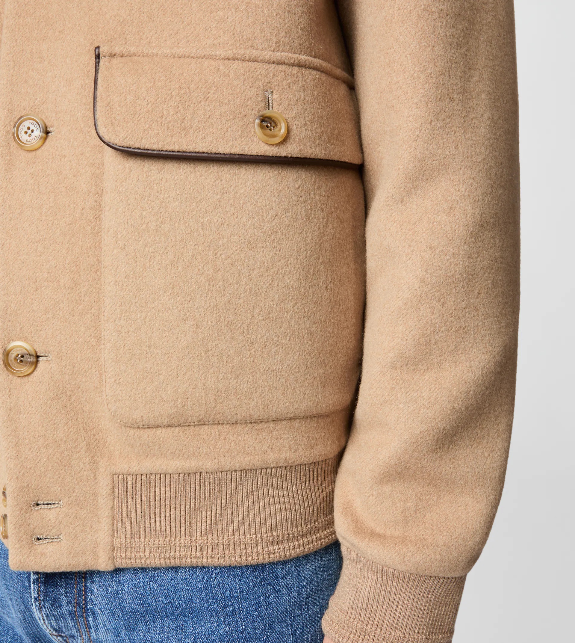 BOMBER JACKET IN CAMEL DOUBLE FABRIC - BEIGE - 7