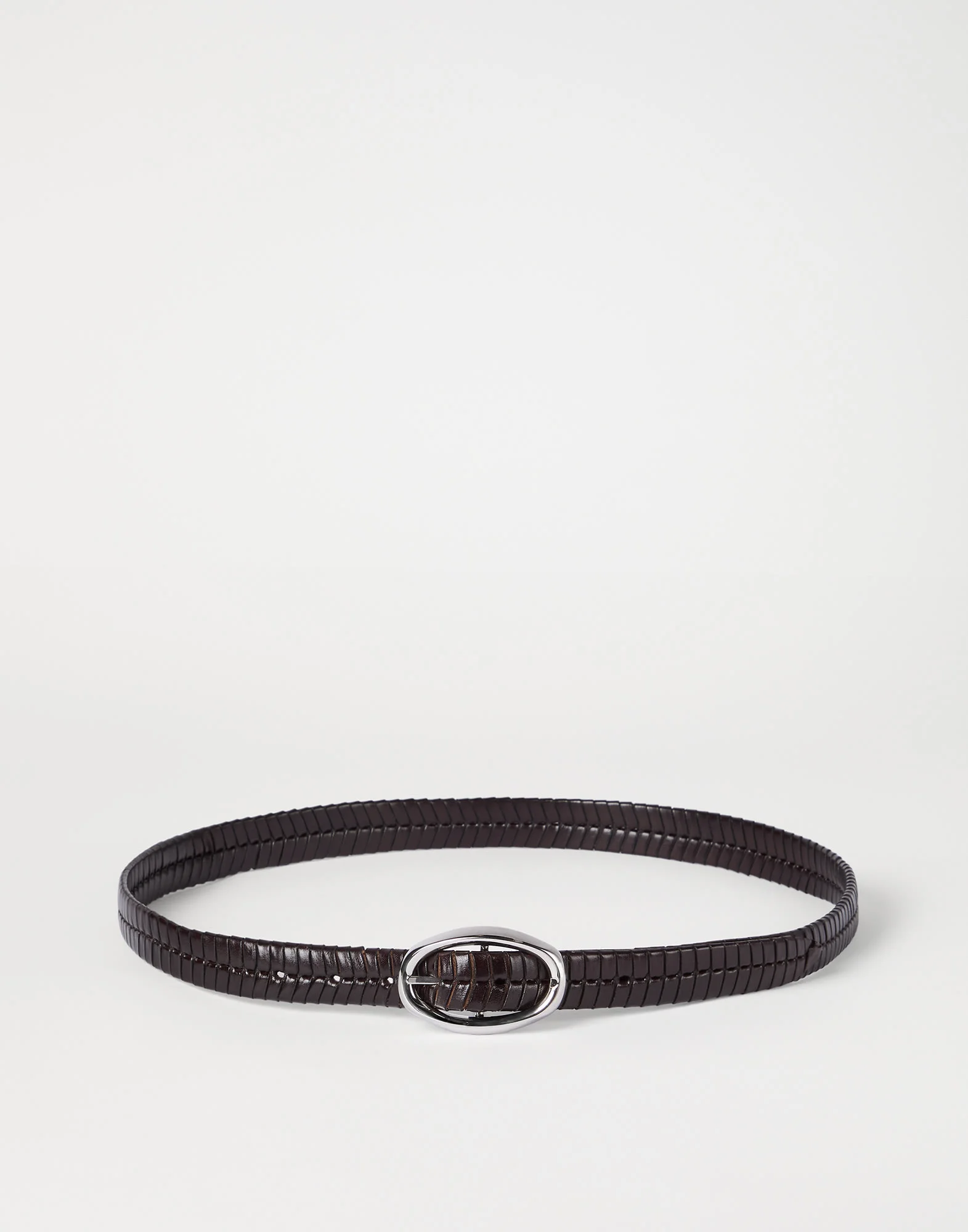 Chevron-effect braided leather belt with oval buckle - 1